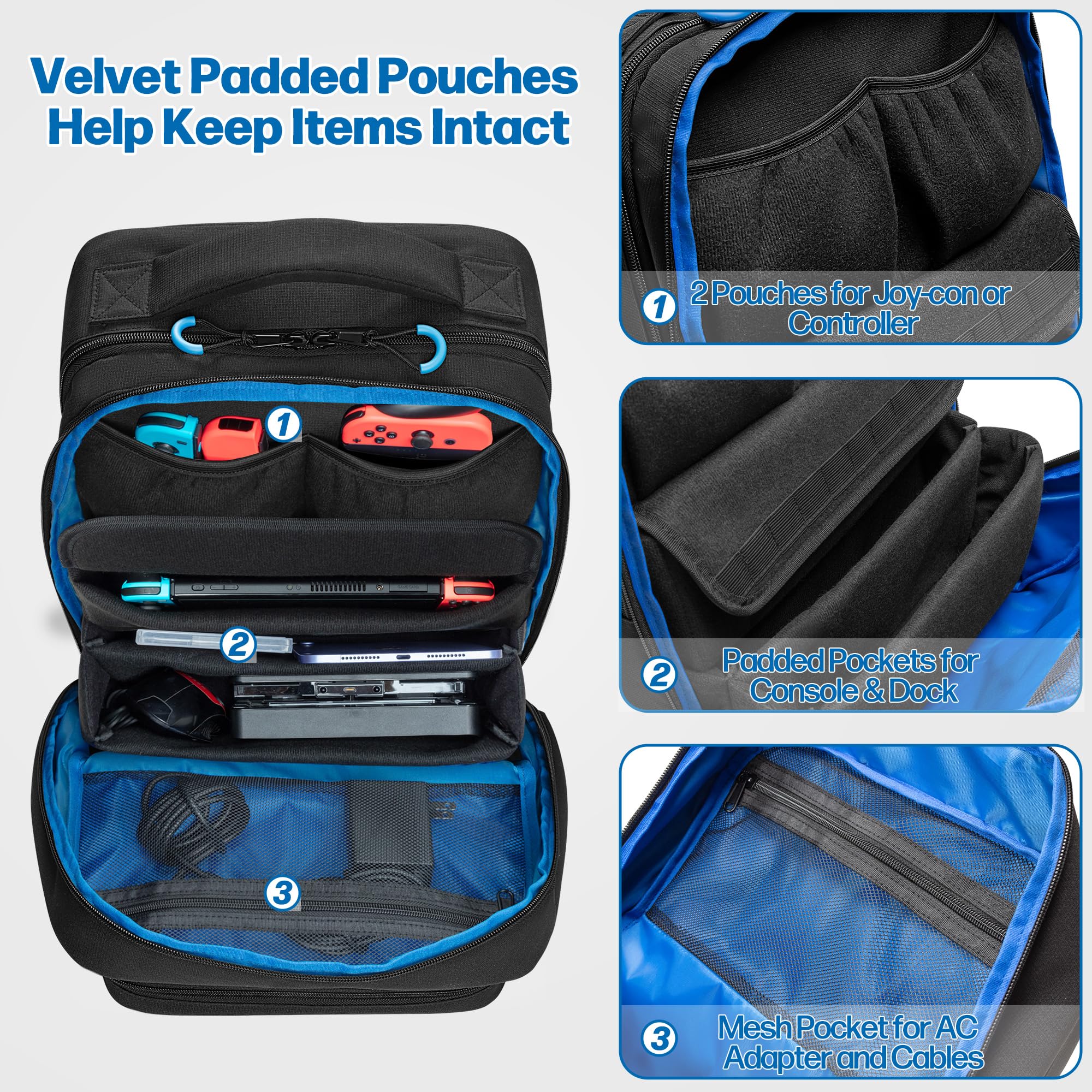 Nintendo Switch/Lite/OLED Travel Storage Backpack - Protective Carrying Case with Multiple Pockets for Docking Station, Controllers & Accessories (Patent Design) | Perfect for Gaming on the Go, Travel & Commuting