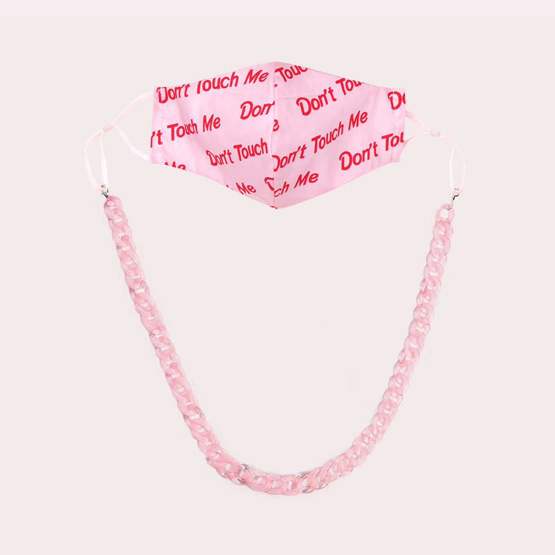 Pink Quartz Mask Chain Necklace - 19mm Curb Link Fashion Jewelry for Women, Perfect for Everyday Wear, Parties & Gifts