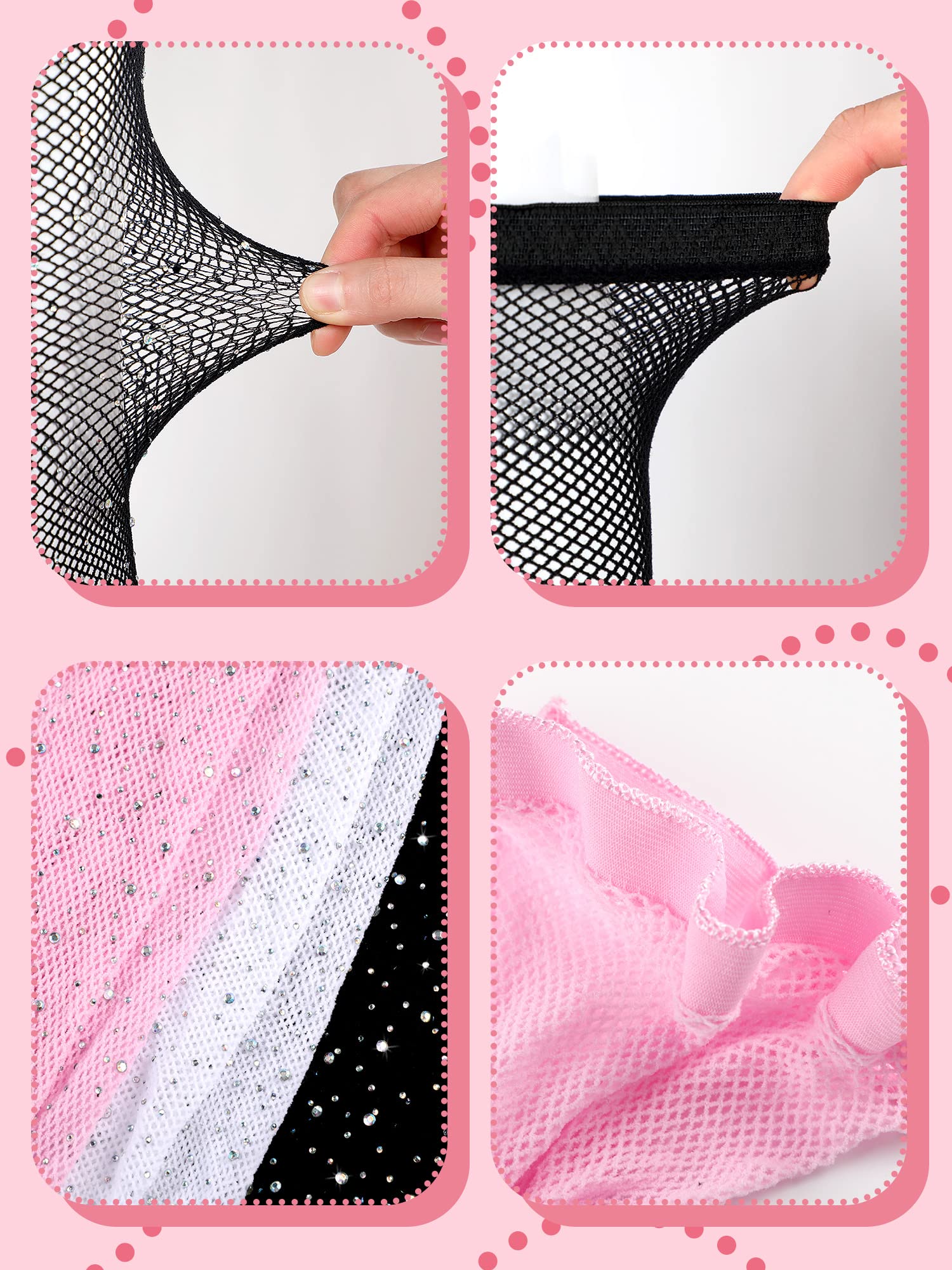 Geyoga 3 Pairs Girls Rhinestone Tights - Sparkle Fishnet Stockings for Kids, Bling Mesh Glitter Hollow Out Pantyhose | Perfect for Dance Costumes, Party Outfits & Holiday Dress Up