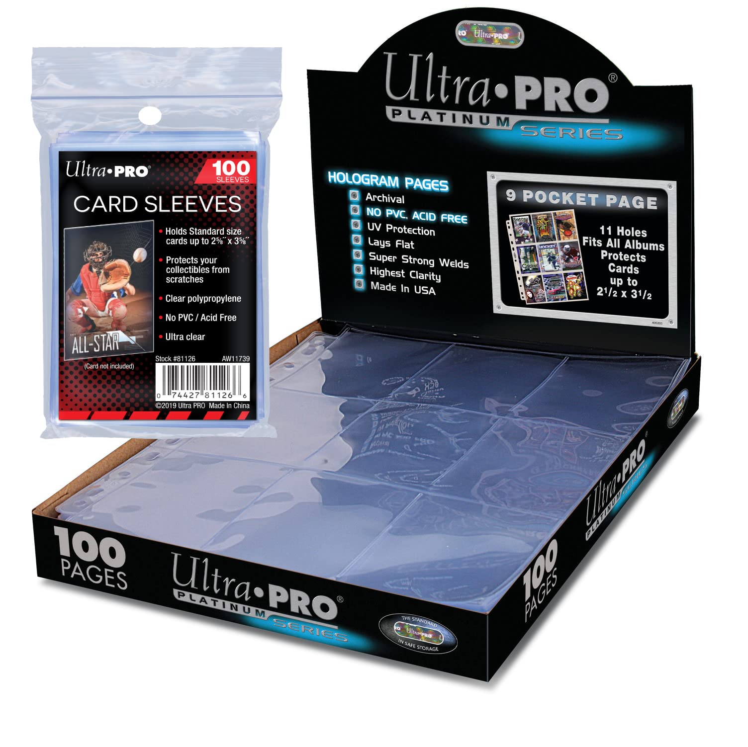 Ultra PRO 100ct Card Sleeves & 9 Pocket Platinum Trading Card Binder Sheets - Premium Protection for Sports Cards, Collectible Trading Cards & Valuable Gaming Cards - Fits Standard Size Cards - Perfect for Card Collectors, TCG Players & Sports Memorabilia Enthusiasts