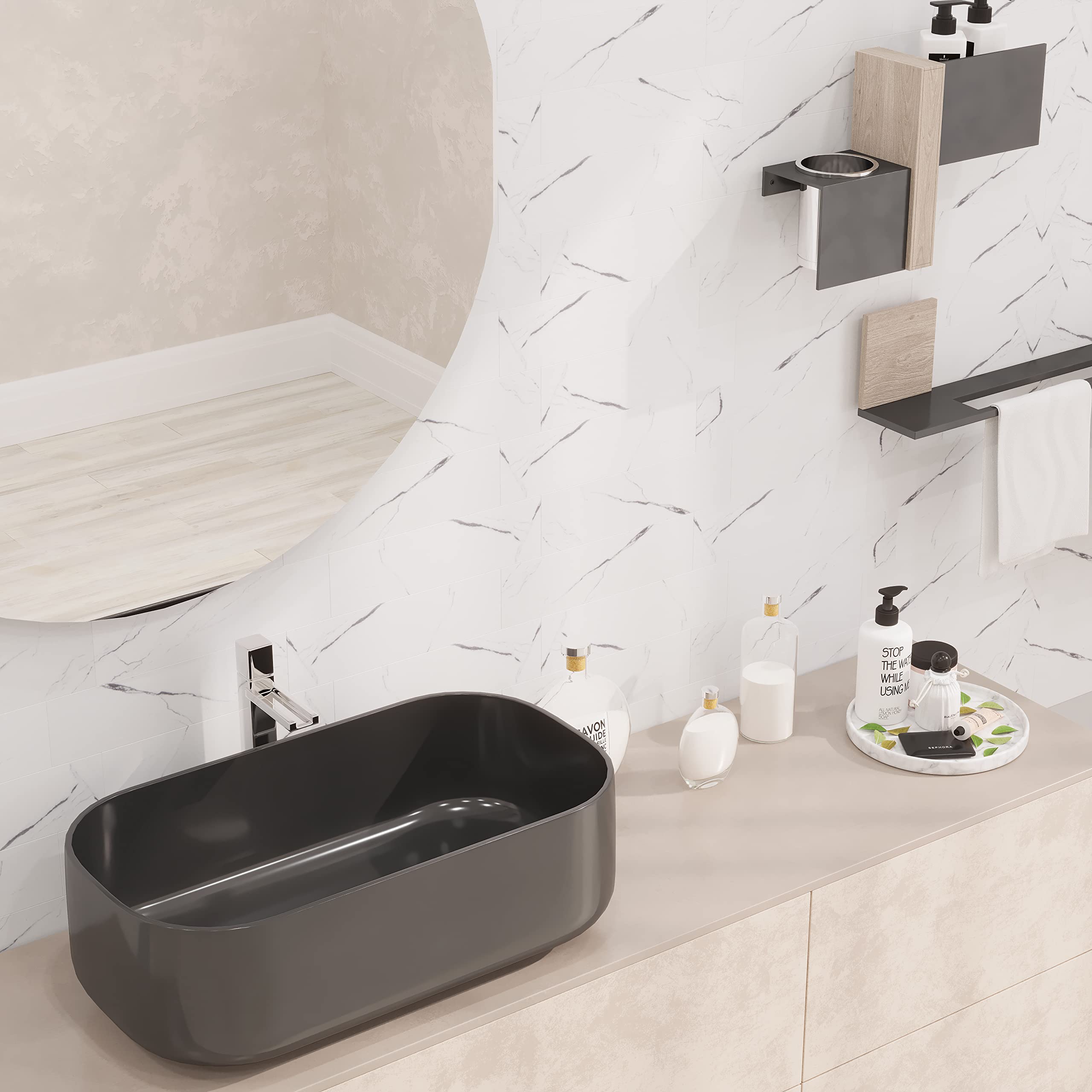 Avant Decor 8-Pack Stone Composite Subway Tiles - Peel & Stick Backsplash for Kitchen DIY