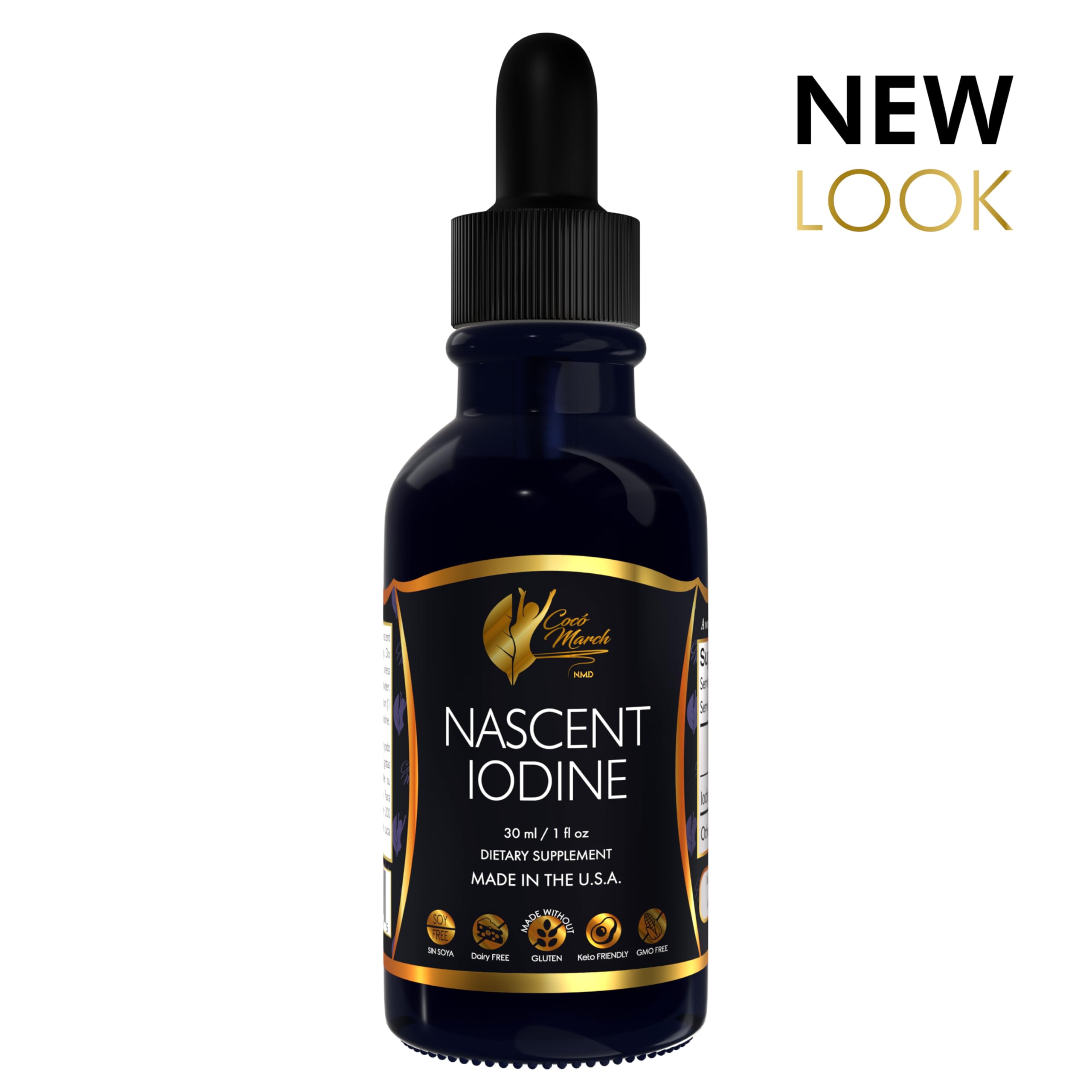 **Coco March Nascent Iodine Supplement - High Concentration 1050 mcg per Serving, Thyroid & Metabolism Support, Gluten-Free, Keto-Friendly, Non-GMO, 1 fl oz (500 Servings) - Ideal for Thyroid Health & Energy Boost**