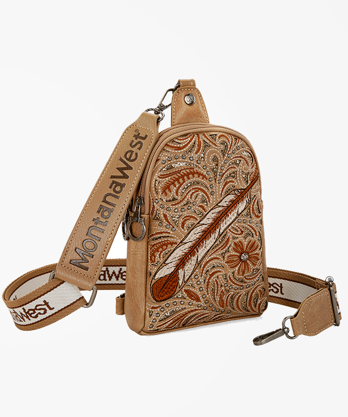 Montana West Floral Feather Sling Bag for Women - Stylish Crossbody Purse with Adjustable Strap, Perfect for Parties, Travel & Everyday Use