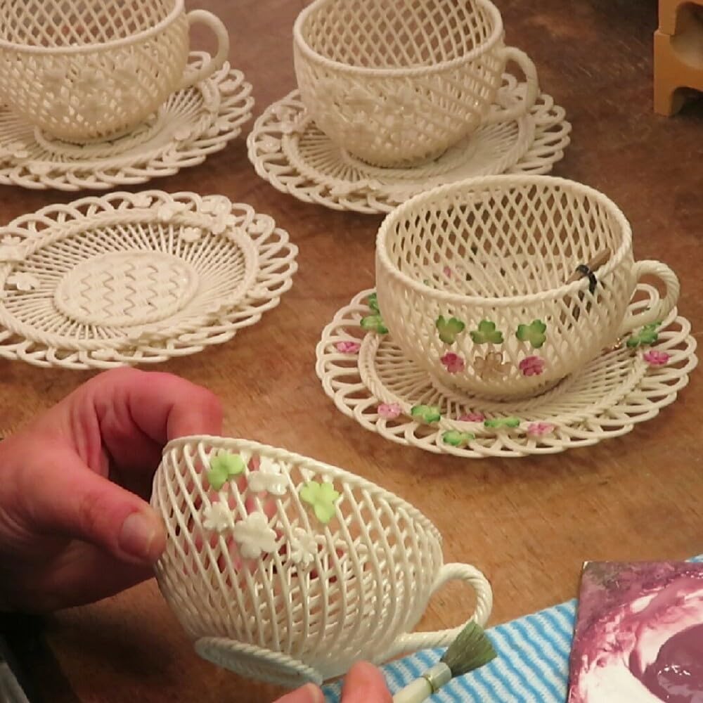 Belleek Spring Shamrock Cup and Saucer Set - Irish Porcelain Tea Cup with Clover Design - Perfect for St. Patrick's Day, Afternoon Tea, and Irish-Themed Gift Giving