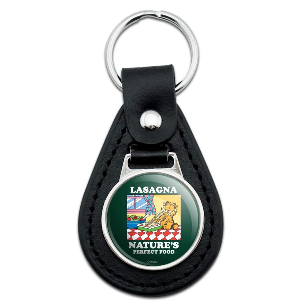 Black Leather Garfield Lasagna Keychain - Cute Cartoon Character Keyring for Fans | Perfect Gift for Office, Home, or Car Accessories