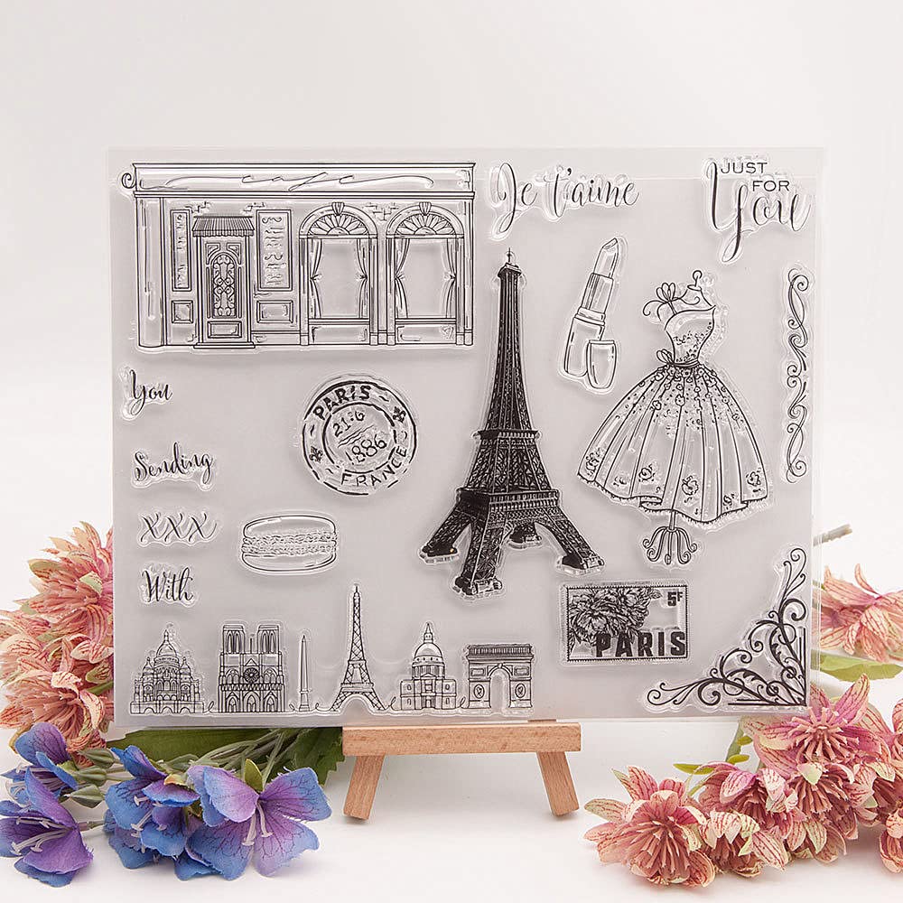 Eiffel Tower Dress Lipstick Postage Stamp Clear Stamps for Card Making, Scrapbooking, DIY Crafts - Transparent Silicone Seals for Embossing, Album Decor, Home Decor & Wedding Invitations