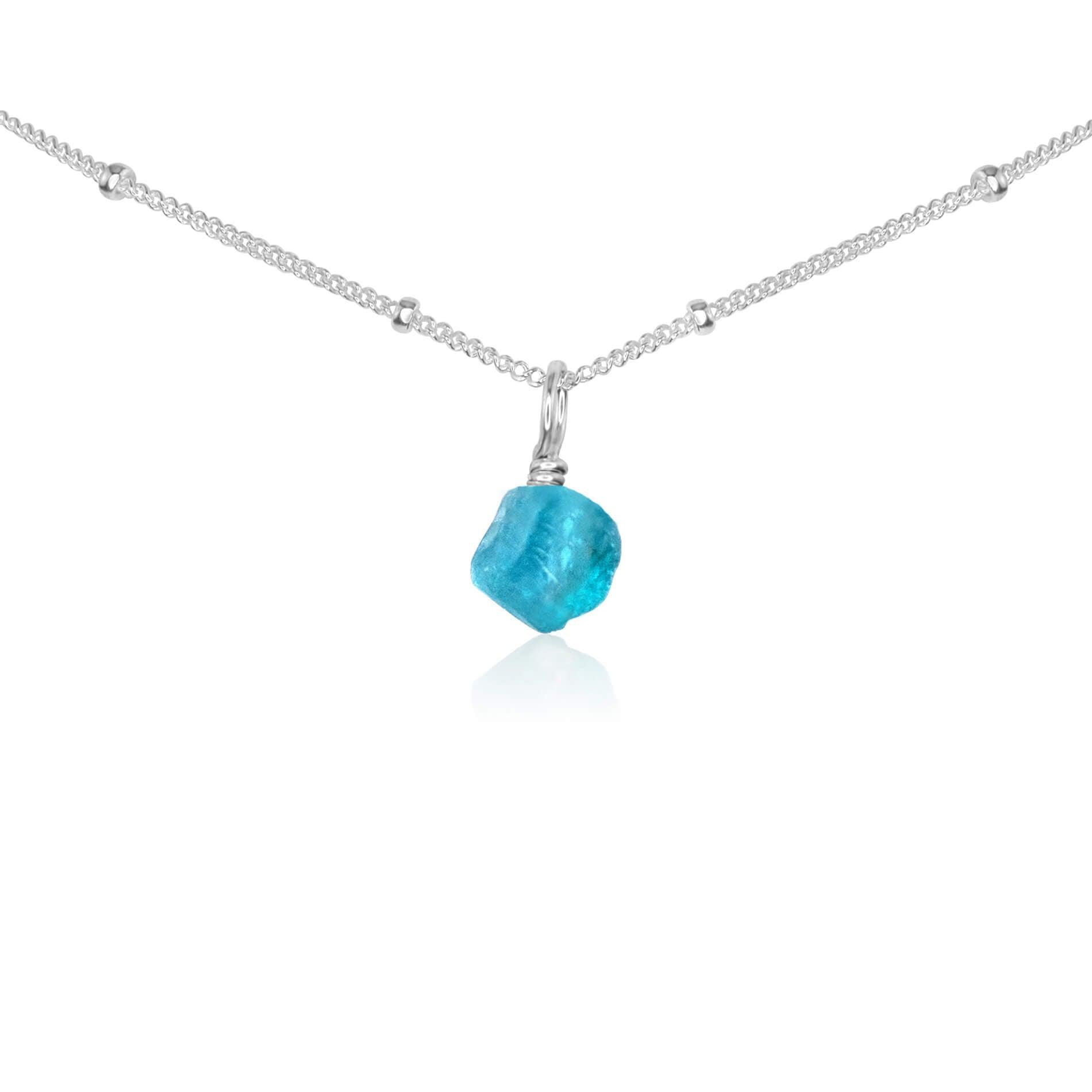 Tiny Rough Apatite Gemstone Pendant Choker Necklace - Natural Blue Green Stone Jewelry for Women, Boho Style Layering Chain - Perfect for Everyday Wear, Gift Giving & Spiritual Healing