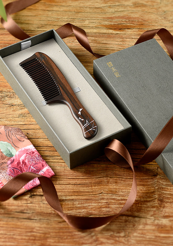 Ebony Wood Hair Comb with Breeze & Bamboo Design - Perfect for Detangling, Styling, and Gentle Scalp Massage at Home or Salon
