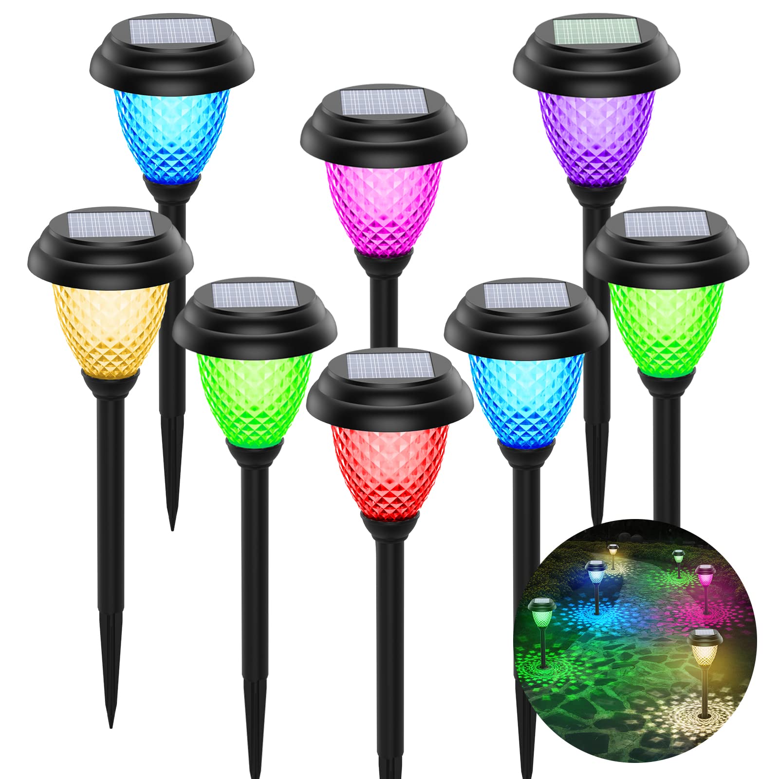 CIYOYO Solar Pathway Lights Outdoor 8 Pack - Waterproof Warm White & Color Changing LED Landscape Lights for Garden, Yard, Walkway, Patio, Driveway - Auto On/Off Solar Powered - Perfect for Evening Ambiance & Outdoor Decor