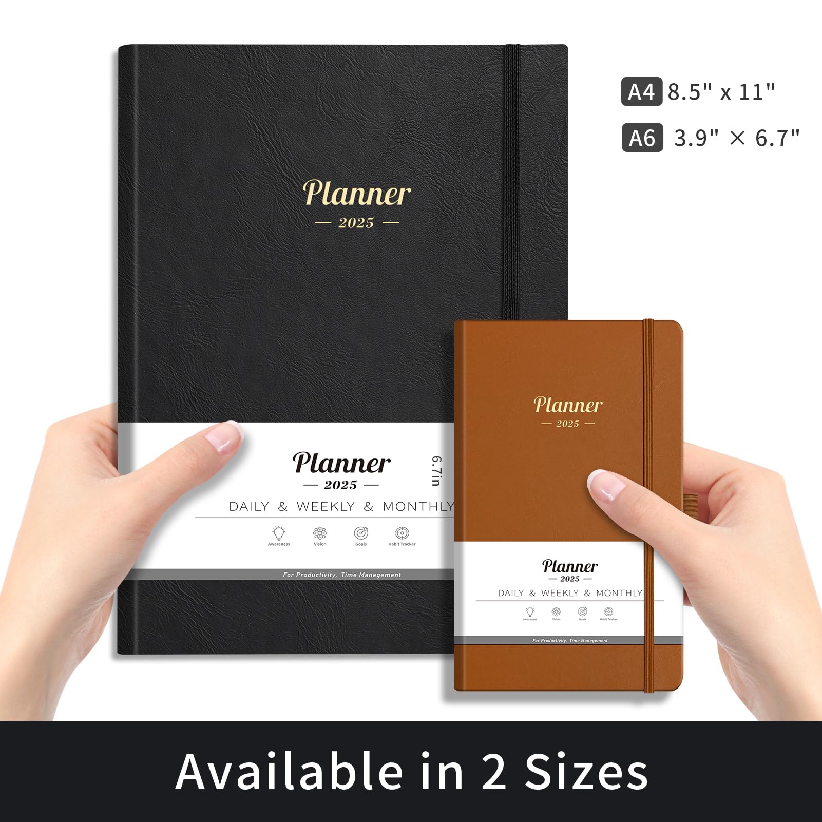 2025-2026 Weekly & Monthly Planner - 15 Month Calendar from Jan 2025 to Mar 2026, A4 Size 8.5x11 Inches with 14 Notes Pages, Vegan Leather Soft Cover & Inner Pocket - Perfect for Work, School & Personal Organization (Black)
