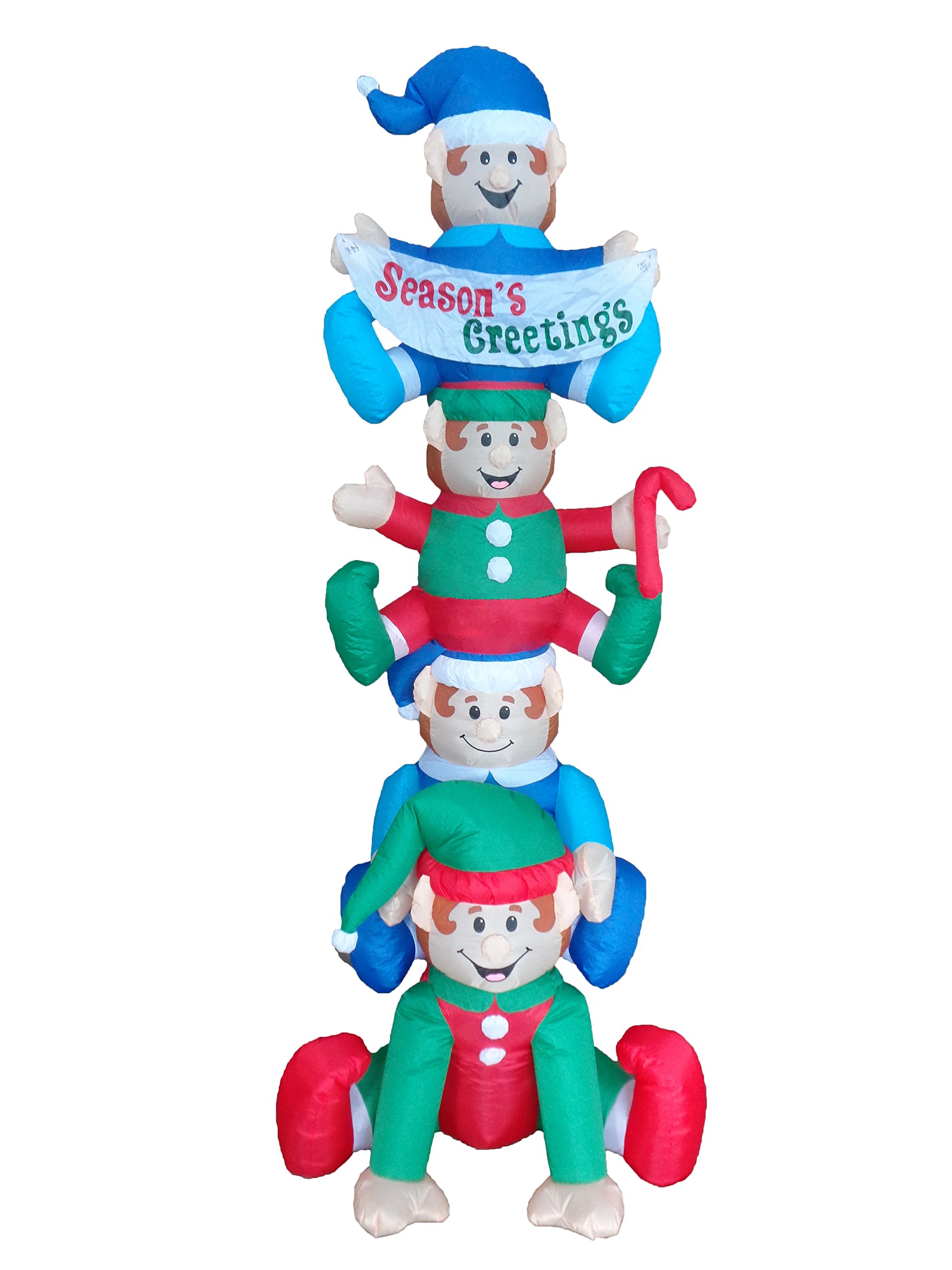 8ft Christmas Inflatable Stacking Elves & Green Tree Decor Set with Gift Boxes & Star - Outdoor Holiday Party Decorations for Yard, Lawn, and Home Christmas Decor
