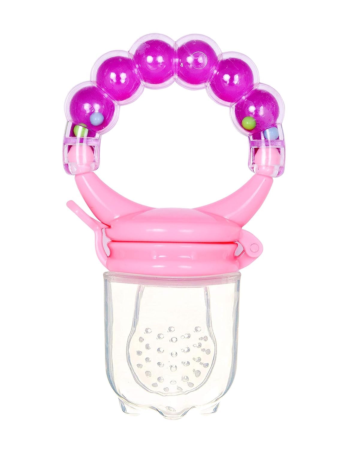 The Cheeky Kidzz Baby Silicone Squeeze Spoon - Rice Cereal Feeder Bottle with Fruit Rattle Nibbler Teether for Toddlers (Design 32, Multicolor) - Perfect for Mess-Free Feeding & Teething Relief On-The-Go