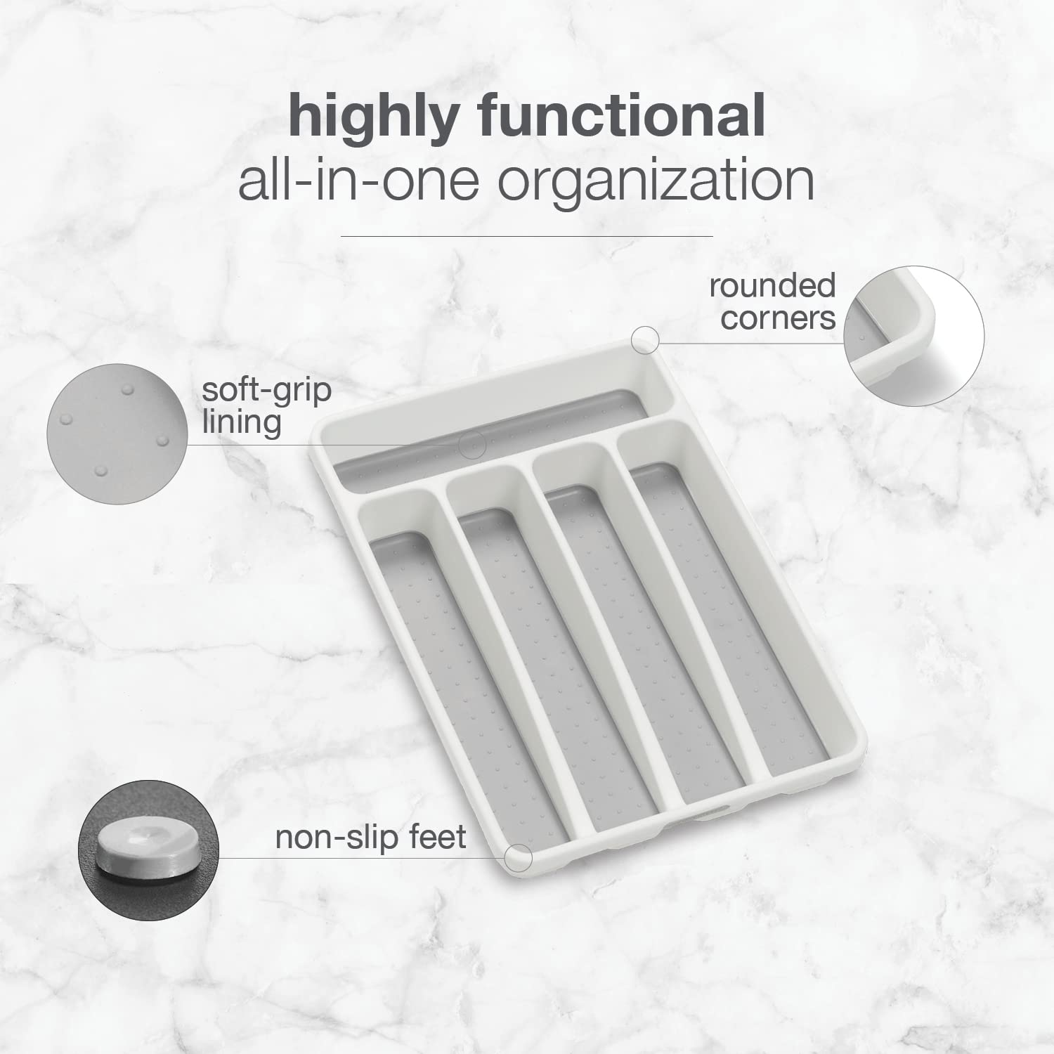 Madesmart Mini Silverware Tray - White Plastic Drawer Organizer for Kitchen & Office Storage