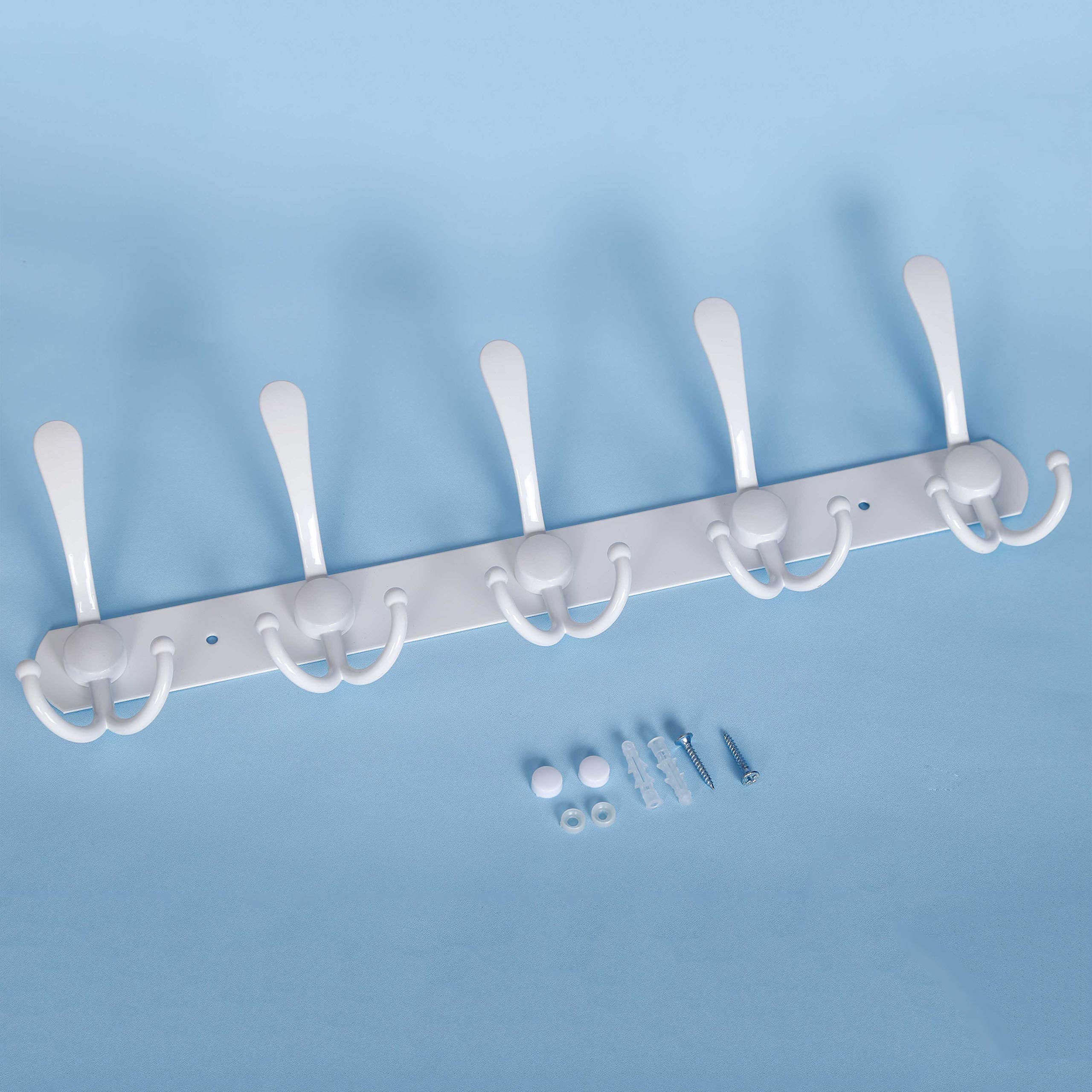 Wall Mounted Coat Rack with Hooks - White for Jackets & Clothes in Entryway