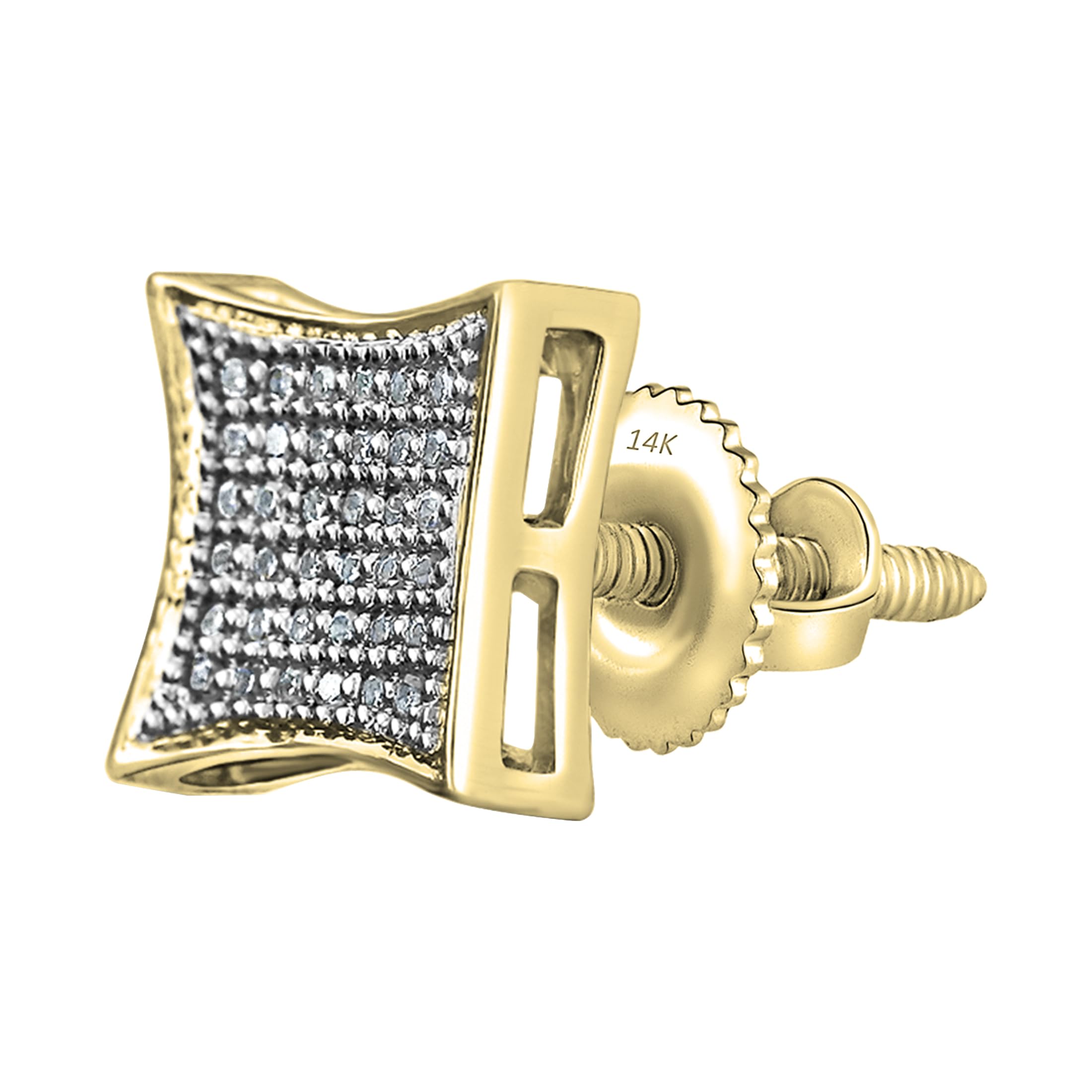 0.08 Cttw Round White Diamond Kite Stud Earrings for Men & Women - 14K Solid Gold Screw Back Earrings - Perfect for Weddings, Anniversaries & Special Occasions