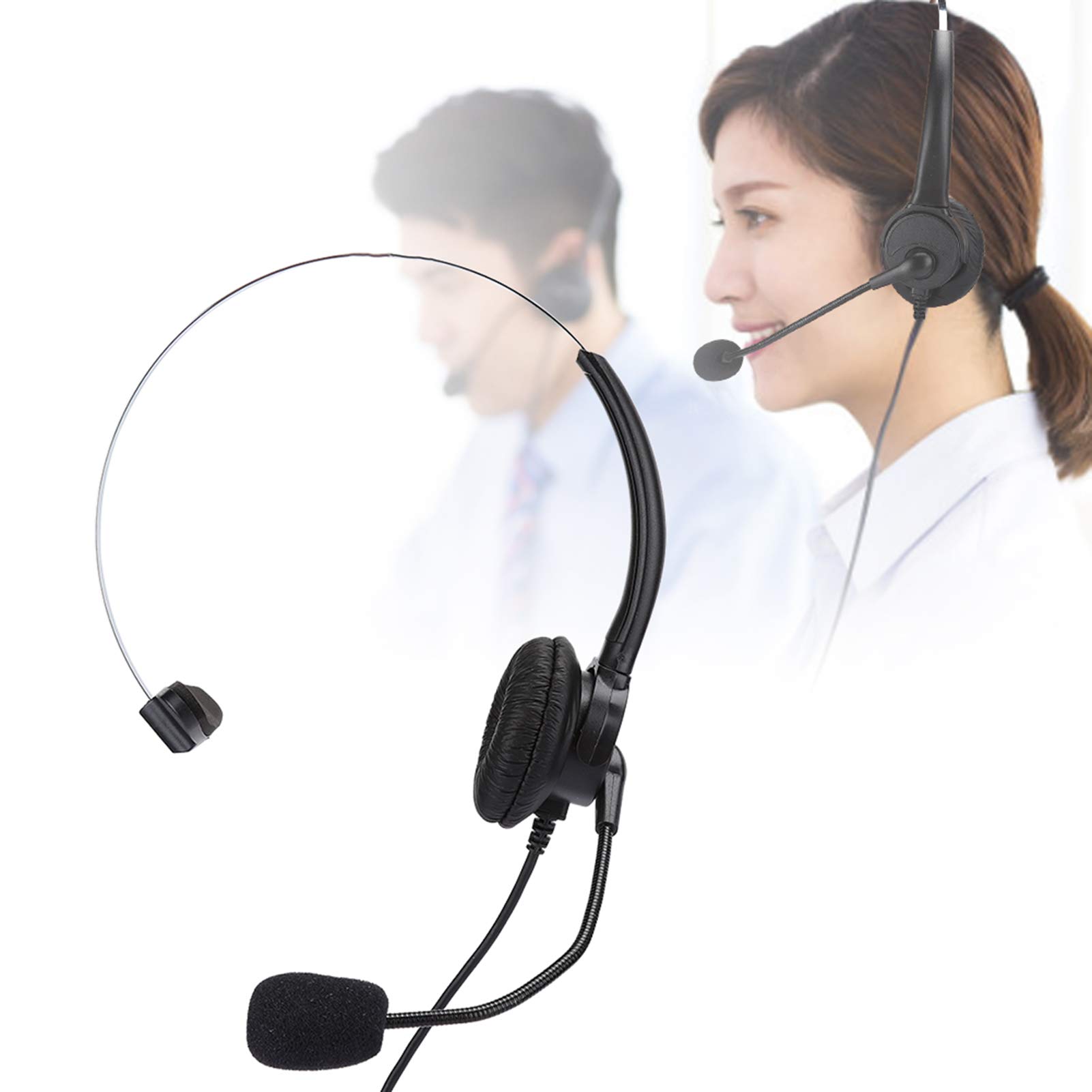 Professional Single-Ear Corded Telephone Headset with Noise-Canceling Microphone - Ideal for Call Centers, Sales, Insurance, Hospitals & Telecom Offices - Compatible with Landline & Office Phones