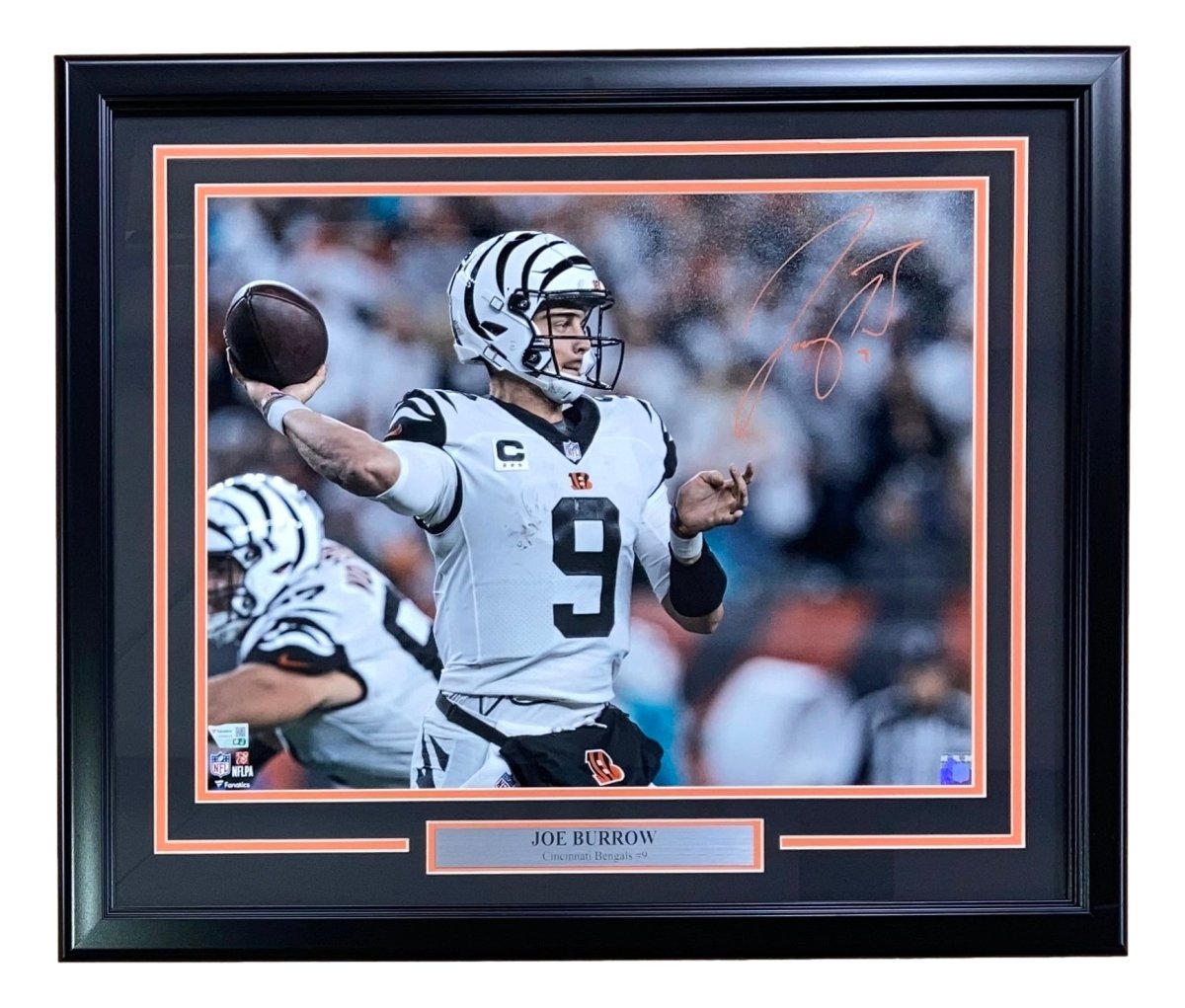 Joe Burrow Autographed Framed 16x20 Cincinnati Bengals White Jersey Photo - Limited Edition Collectible for Football Fans, Man Cave Decor, Sports Memorabilia Gift