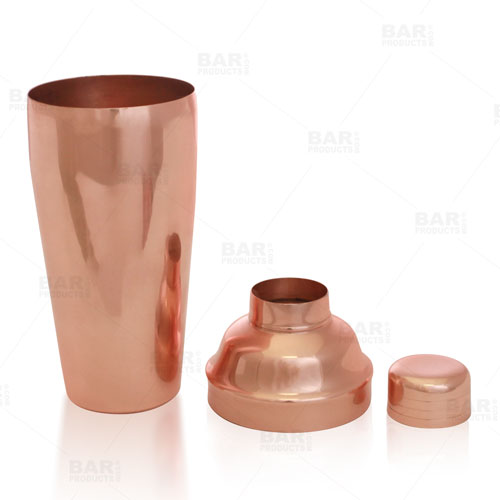 BarConic® 3-Piece Copper Plated Cocktail Shaker Set - 24 oz Stainless Steel Bartender Kit for Mixing Martinis, Margaritas & Mojitos - Perfect for Home Bars & Professional Use