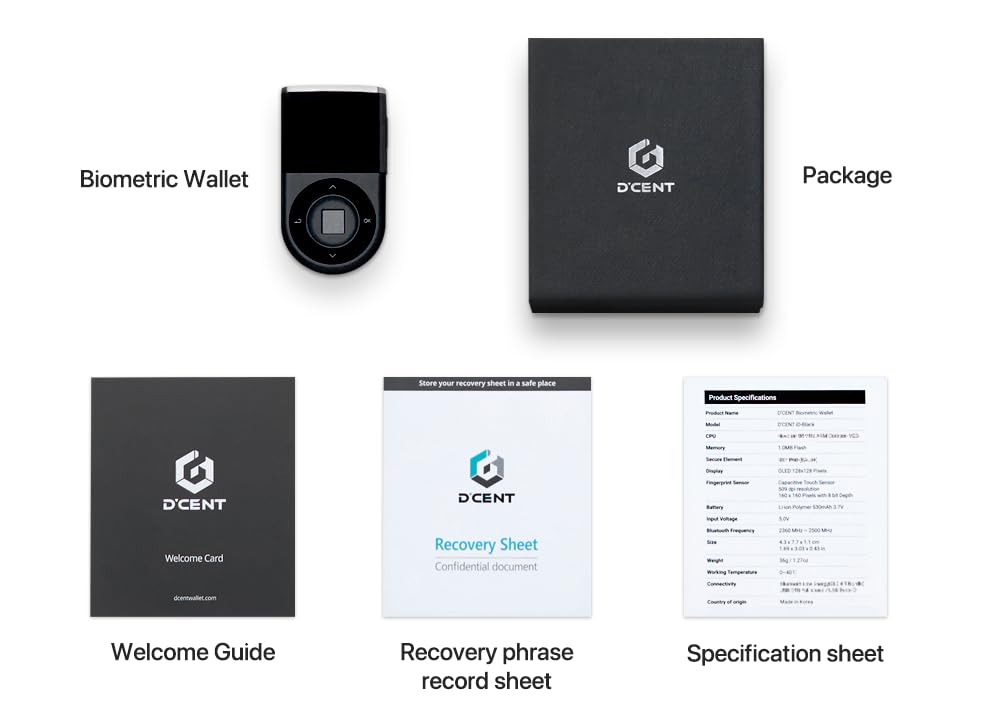 D'CENT Biometric Wallet 2X Pack - Secure Bluetooth Crypto Hardware Wallet for Bitcoin & Ethereum - Perfect for Cold Storage & Mobile Trading