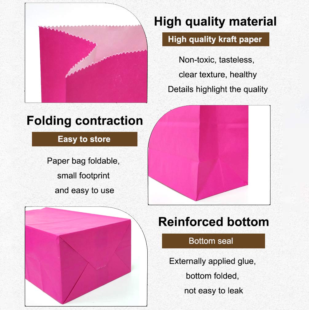 KEYYOOMY Mini Hot Pink Paper Party Favor Bags - 3.5x2.4x7.1 Inch Small Gift Bags for Birthday, Baby Shower, Wedding Favors (24 Count) - Perfect for Candy, Treats & Small Gifts