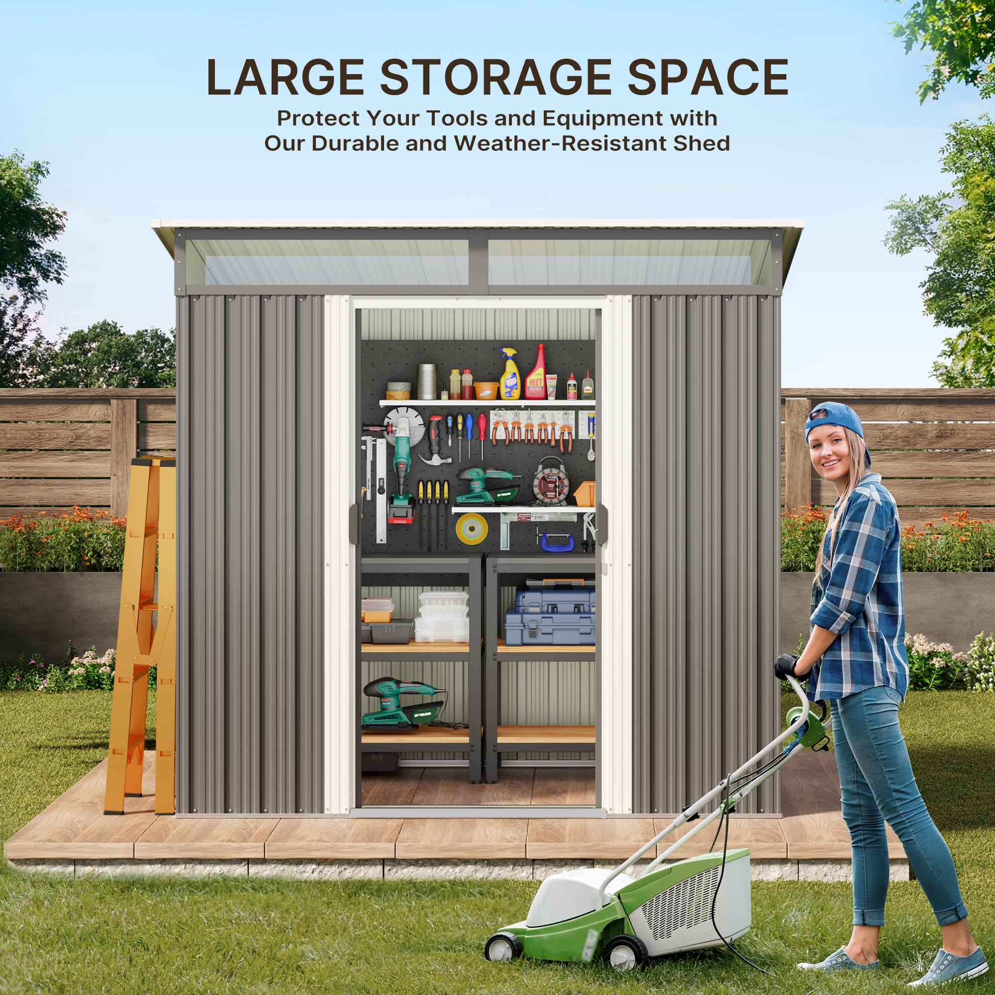 Gizoon 6x4 ft Metal Outdoor Storage Shed with Sliding Lockable Doors & Transparent Panel Windows - Durable Garden Shed for Tools, Bikes & Backyard Storage - Perfect for Patio, Yard & Outdoor Organization (Dark Gray)