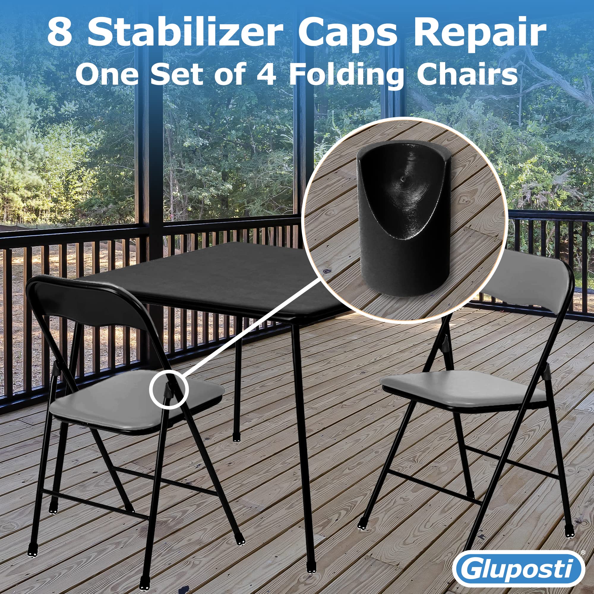 8 Pack Black Folding Chair V-Tip Stabilizer Caps - 7/8 Inch Inner Diameter Heavy Duty Nylon Leg Protectors, Non-Scratch Round Top Replacement Plugs for Metal & Padded Folding Chairs - Perfect for Home, Office, Restaurant and Event Use
