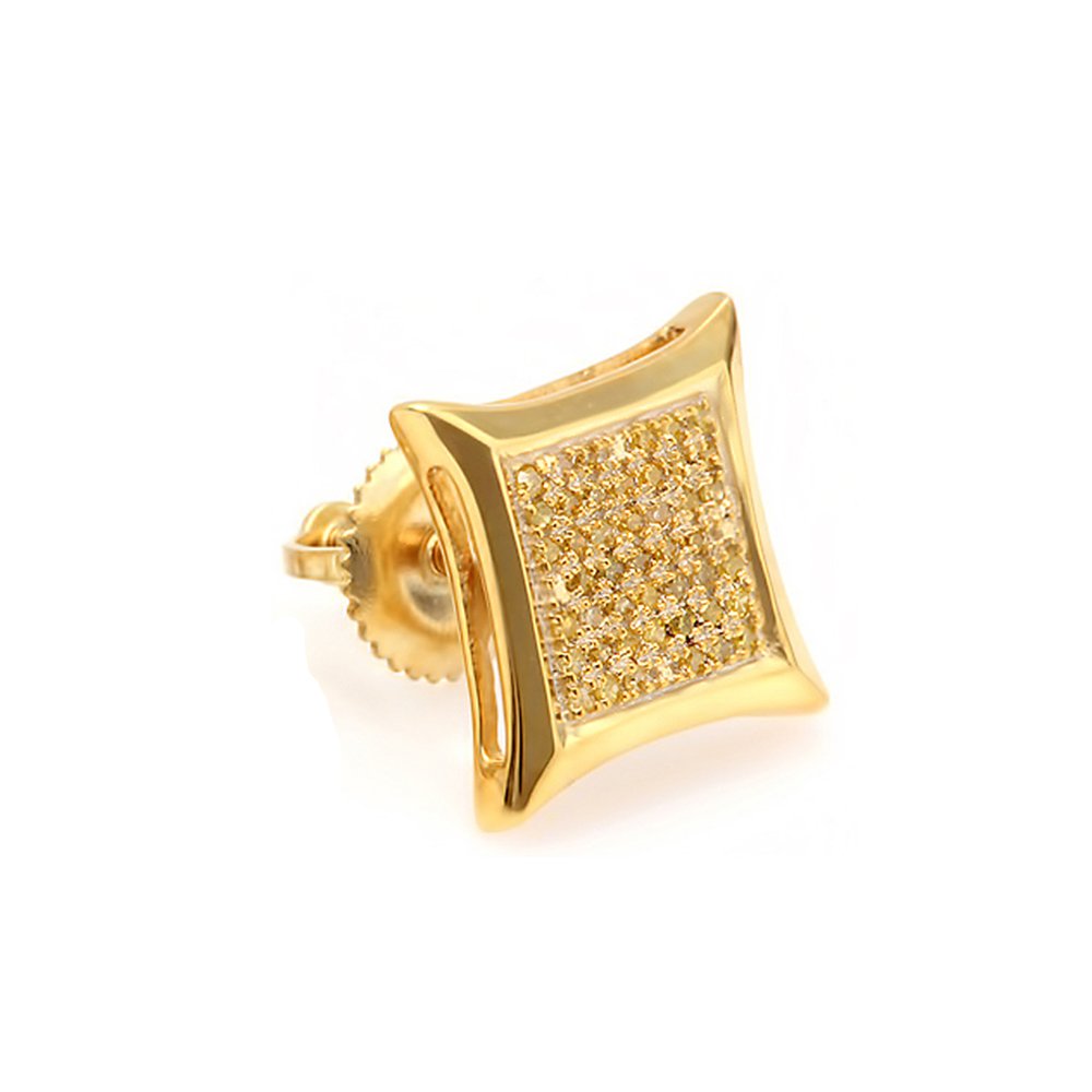 0.10ct Round Yellow Diamond Stud Earrings in Kite Shape - Dazzlingrock Collection - Micro Pave Setting - Perfect for Weddings, Parties & Special Occasions