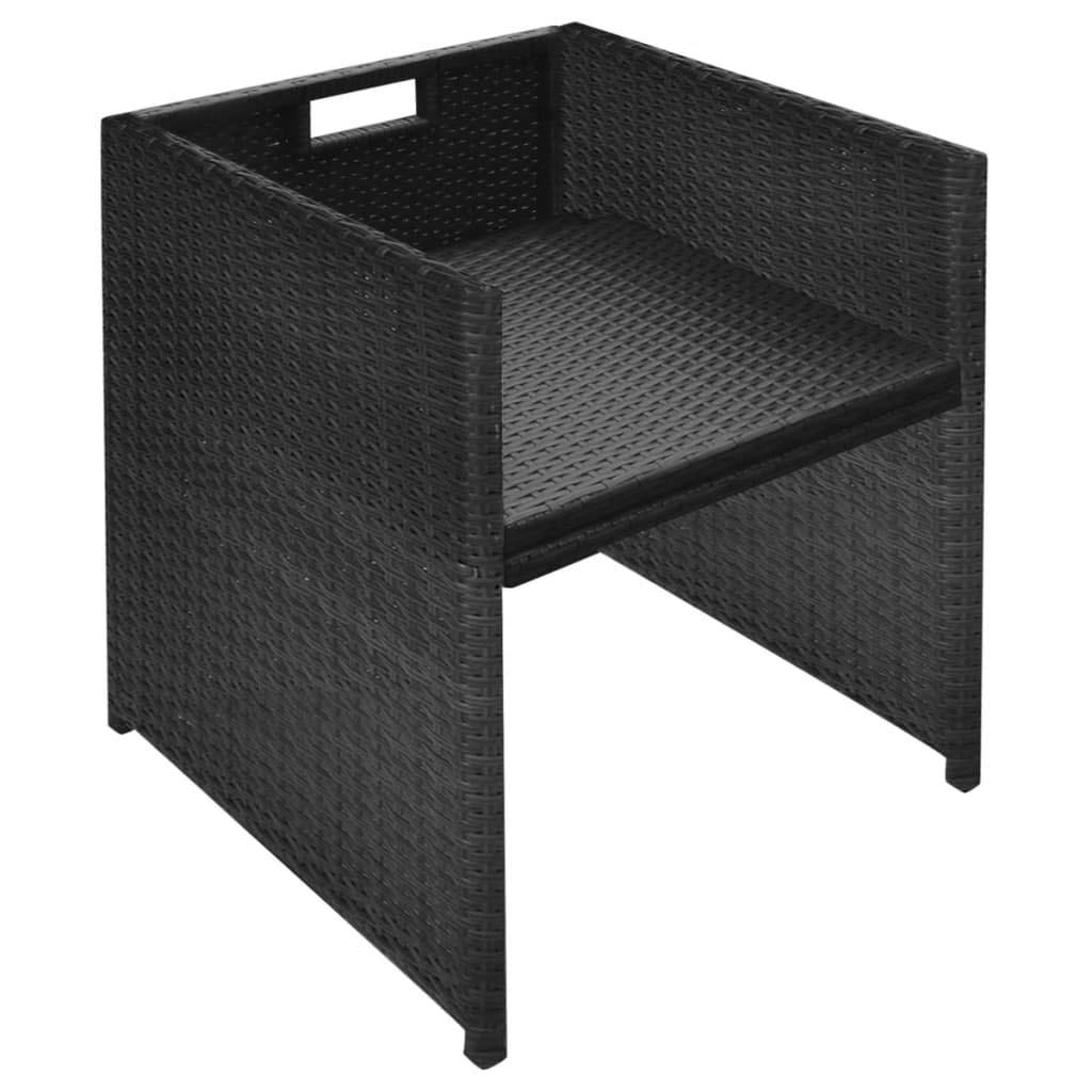 3-Piece Outdoor Patio Bar Set with Cushions - Black Poly Rattan Bistro Table & Stools for Backyard, Garden, Poolside or Balcony Dining