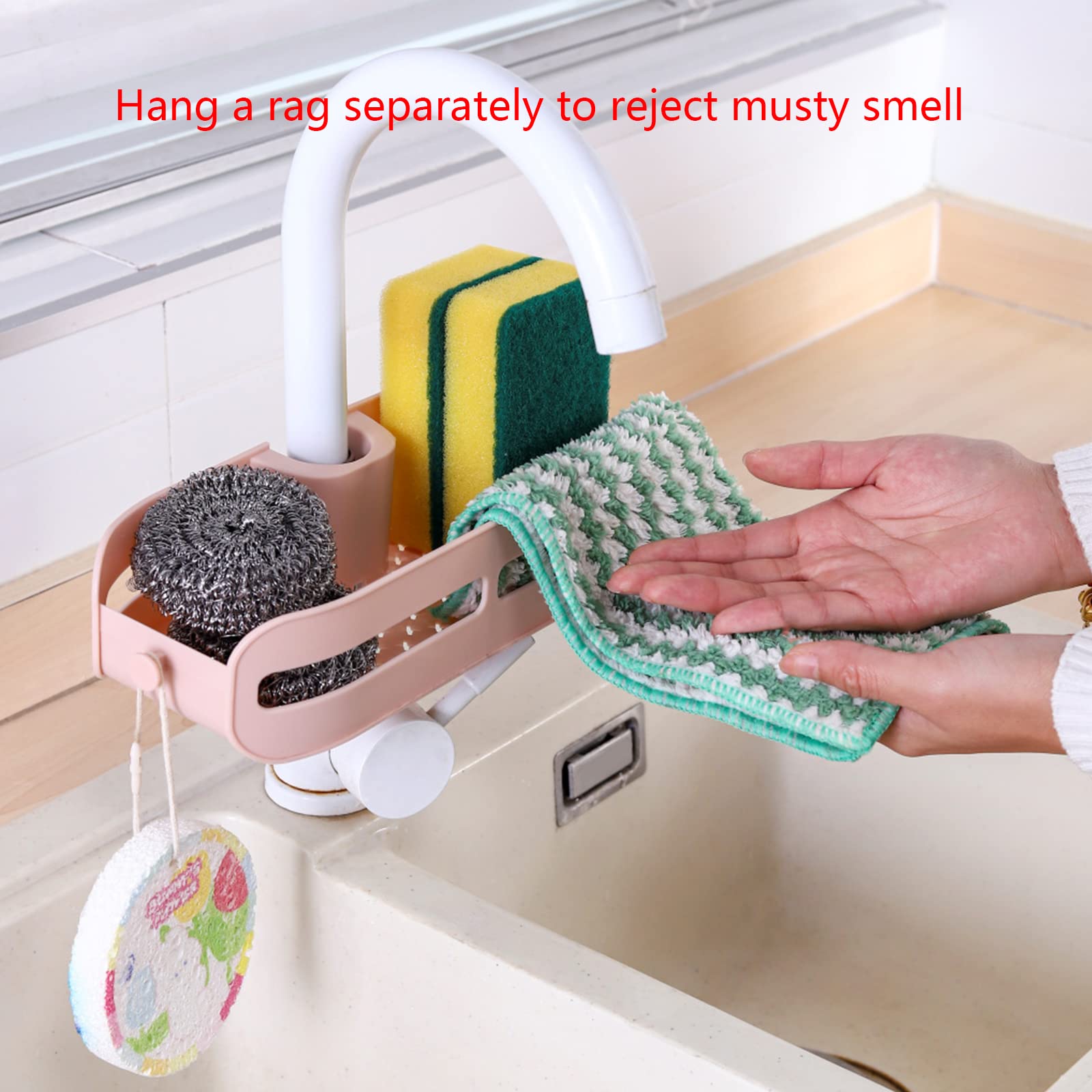 Stainless Steel Sponge Holder for Kitchen Sink - Faucet Mount Dish Soap & Towel Rack - Drain Shelf Organizer for Bathroom & Kitchen Accessories - Perfect for Small Space Organization Near Sink