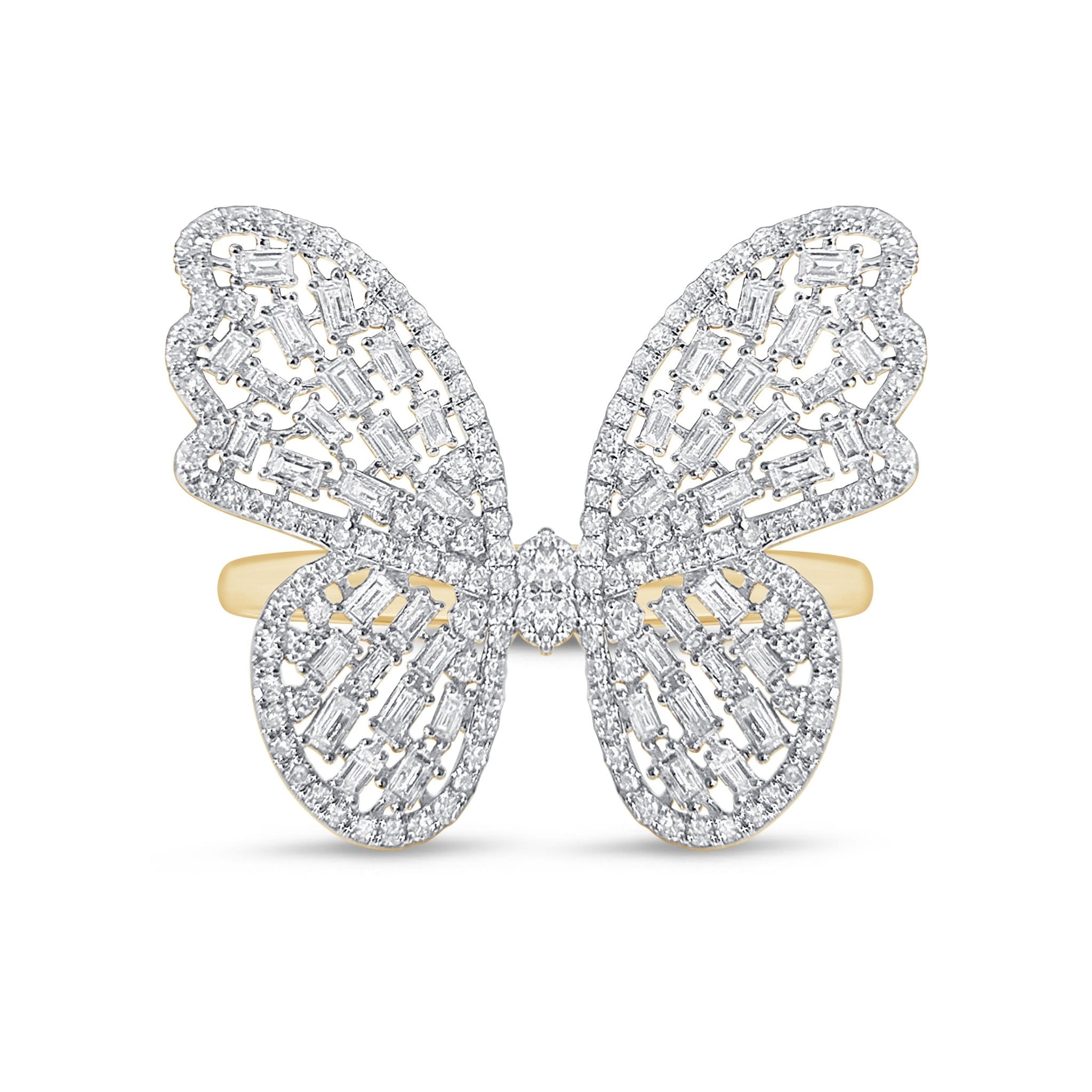 14K Yellow Gold Baguette Diamond Butterfly Ring for Women - Elegant Jewelry Gift for Birthday, Anniversary & Special Occasions