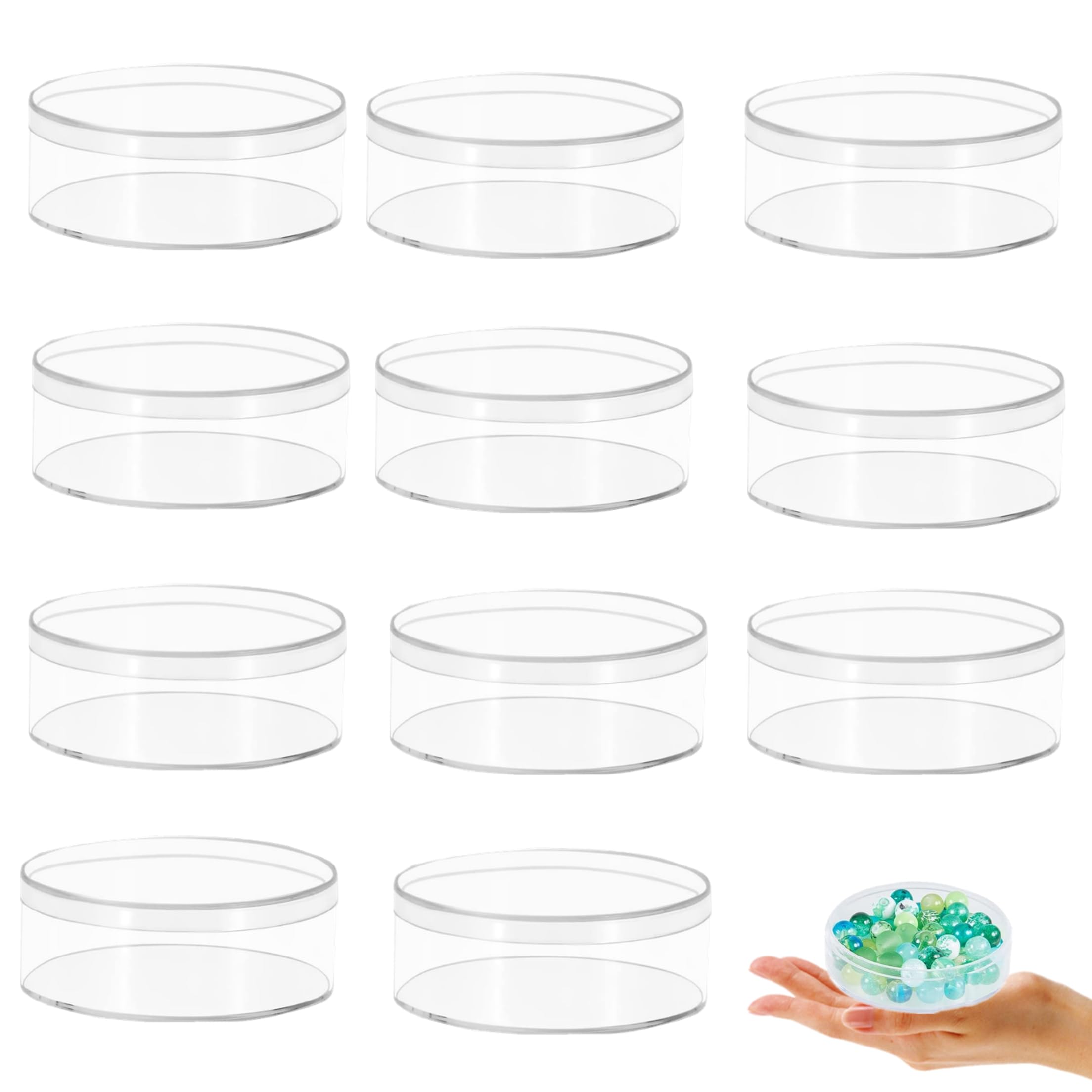 12 Pack Clear Acrylic Round Boxes with Lids - Small Candy Cookie Storage Containers for Easter, Baby Shower Party Favors & Gift Packaging (Great for Sweets, Crafts, Jewelry Display & Party Decorations)