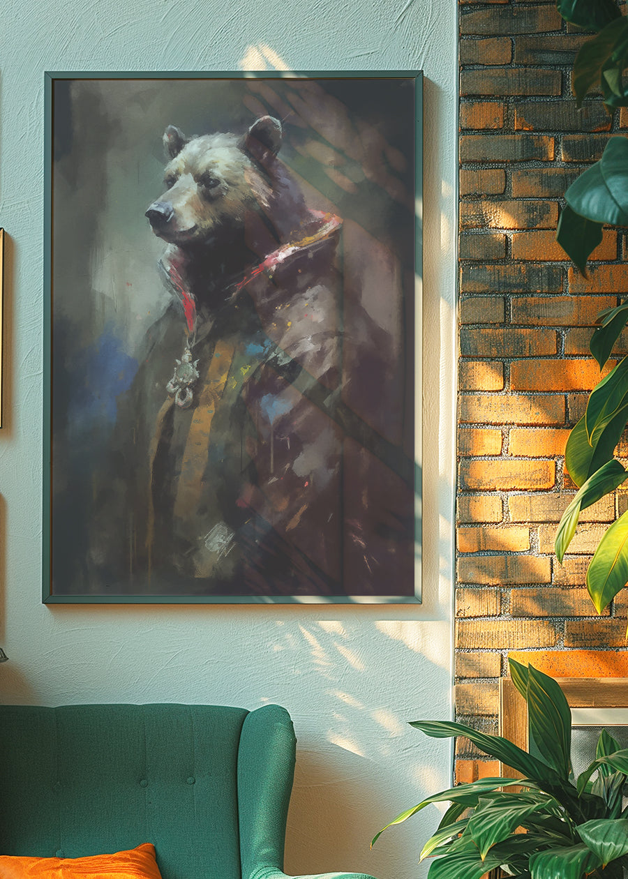 Bear Painting Renaissance Style Portrait - Handmade Oil Painting on Canvas - Wall Art Decor for Living Room, Bedroom & Office