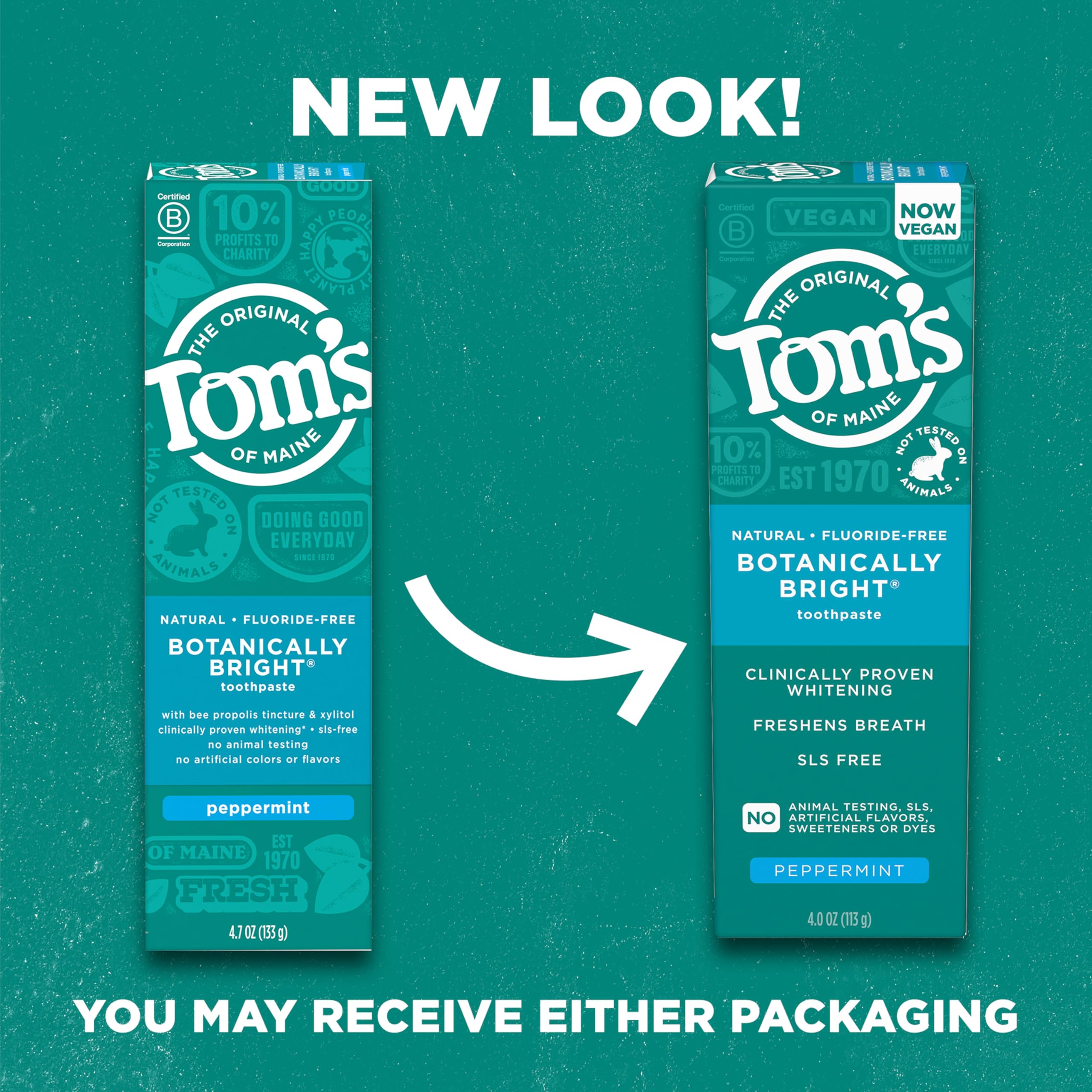 Tom’s of Maine Natural Whitening Toothpaste - Fluoride Free, SLS Free, Vegan, Peppermint Flavor, 3 Pack (4.0 Oz Each) | Brighten Teeth Naturally for a Fresh, Healthy Smile - Perfect for Daily Oral Care & Eco-Conscious Consumers