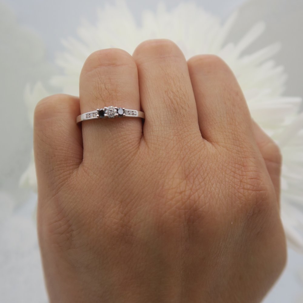 Dazzlingrock 14k White Gold 3-Stone Engagement Ring - 0.35cttw Round Black & White Diamonds for Women | Bridal Jewelry, Wedding Proposal, Anniversary Gift
