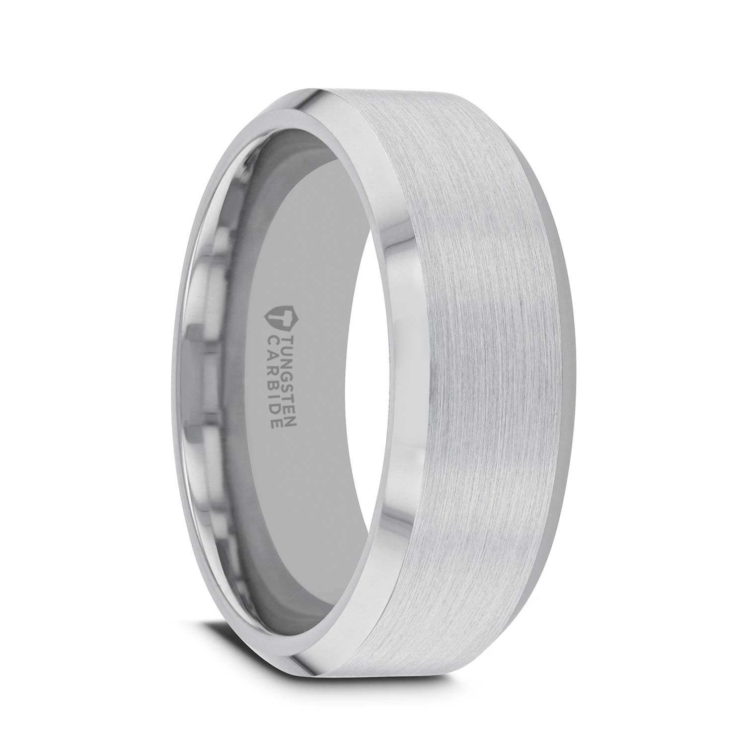 Premium Tungsten Carbide Wedding Band - Flat Beveled Edges with Brushed Center (SHEFFIELD Style) | Durable Men's Ring for Everyday Wear & Special Occasions