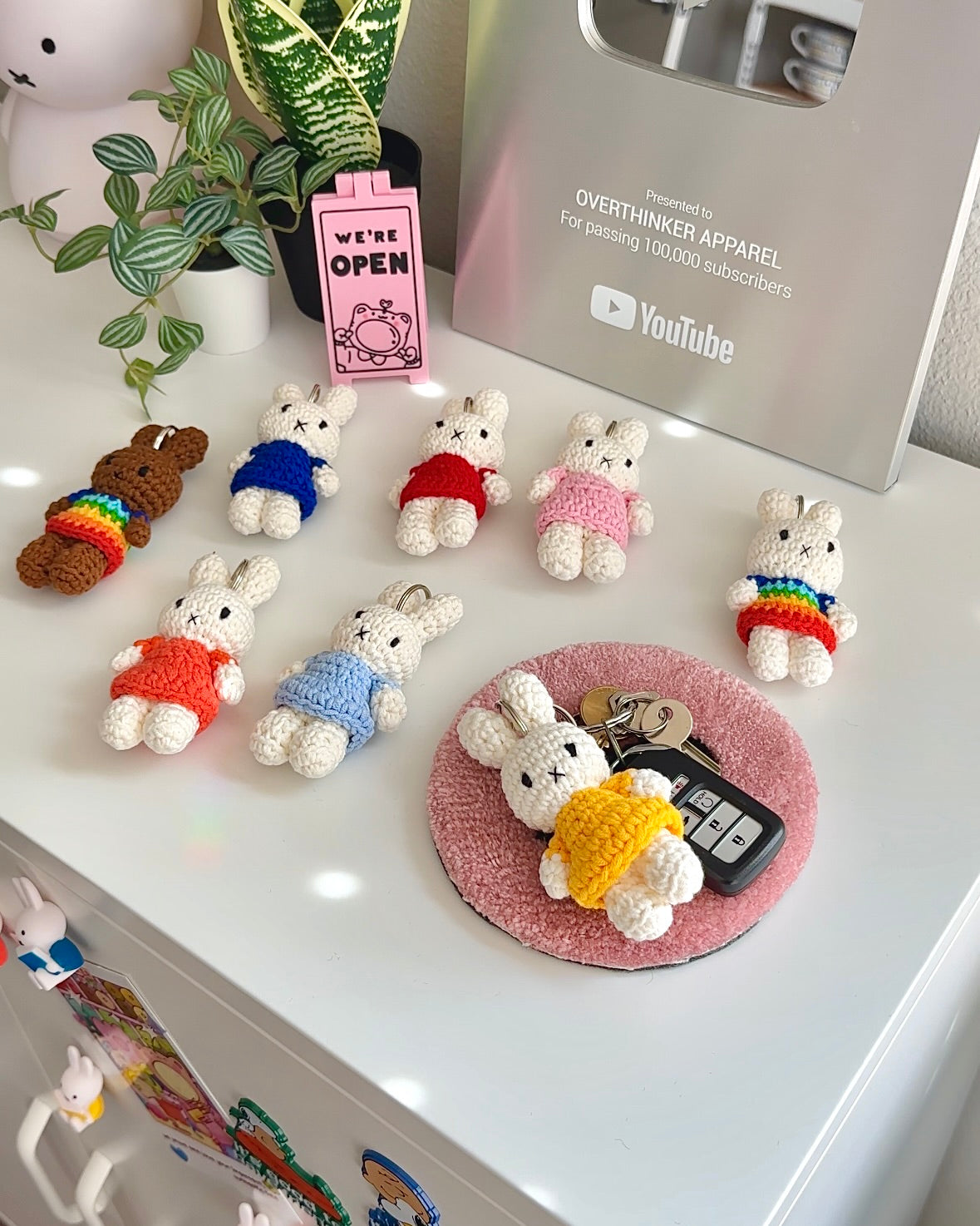 Handmade Miffy Crochet Keychain with Yellow Dress - Cute Bunny Plush Bag Charm for Keys & Backpacks | Kawaii Summer Gift for Girls, Teens & Anime Fans | Perfect for School, Travel & Everyday Use