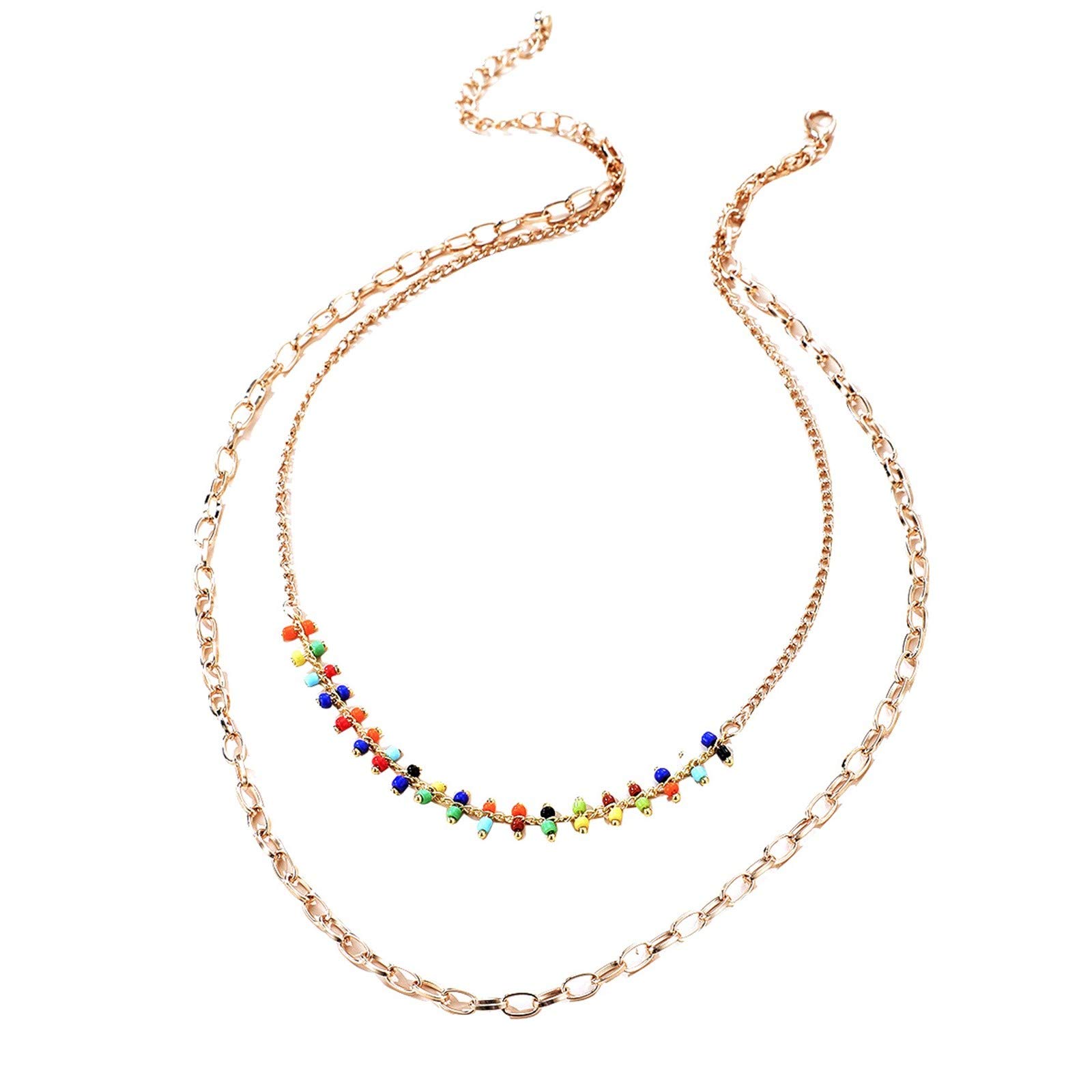 2022 Bohemian Style 2-Layer Colorful Rice Bead Necklace - Multi-Layer Clavicle Chain Jewelry Gift for Women | Perfect for Festivals, Beach Parties & Boho Fashion