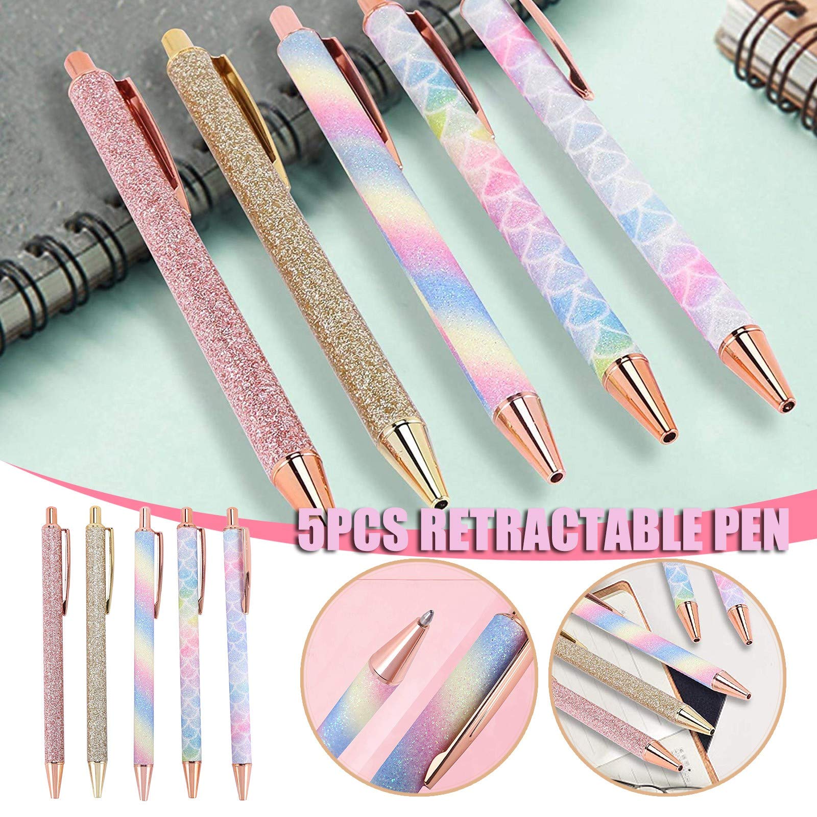 3#LP 5-Pack Retractable Ballpoint Pens - Medium Point Smooth Writing Office Pens, 8mL Ink Capacity - Perfect for Office Workers, Students & Home Use (Black Ink, Comfort Grip)