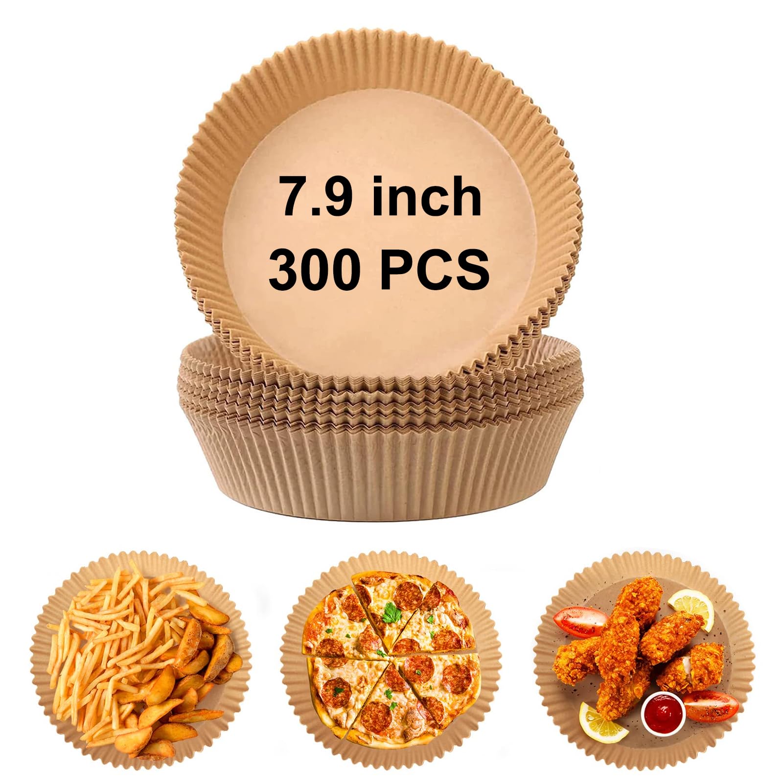 300 PCS 7.9 Inch Round Air Fryer Baking Paper Liners - Non-Stick Parchment Paper for 5-8QT Air Fryer, Microwave, Oven & Frying Pan - Perfect for Healthy Cooking, Meal Prep & Easy Cleanup