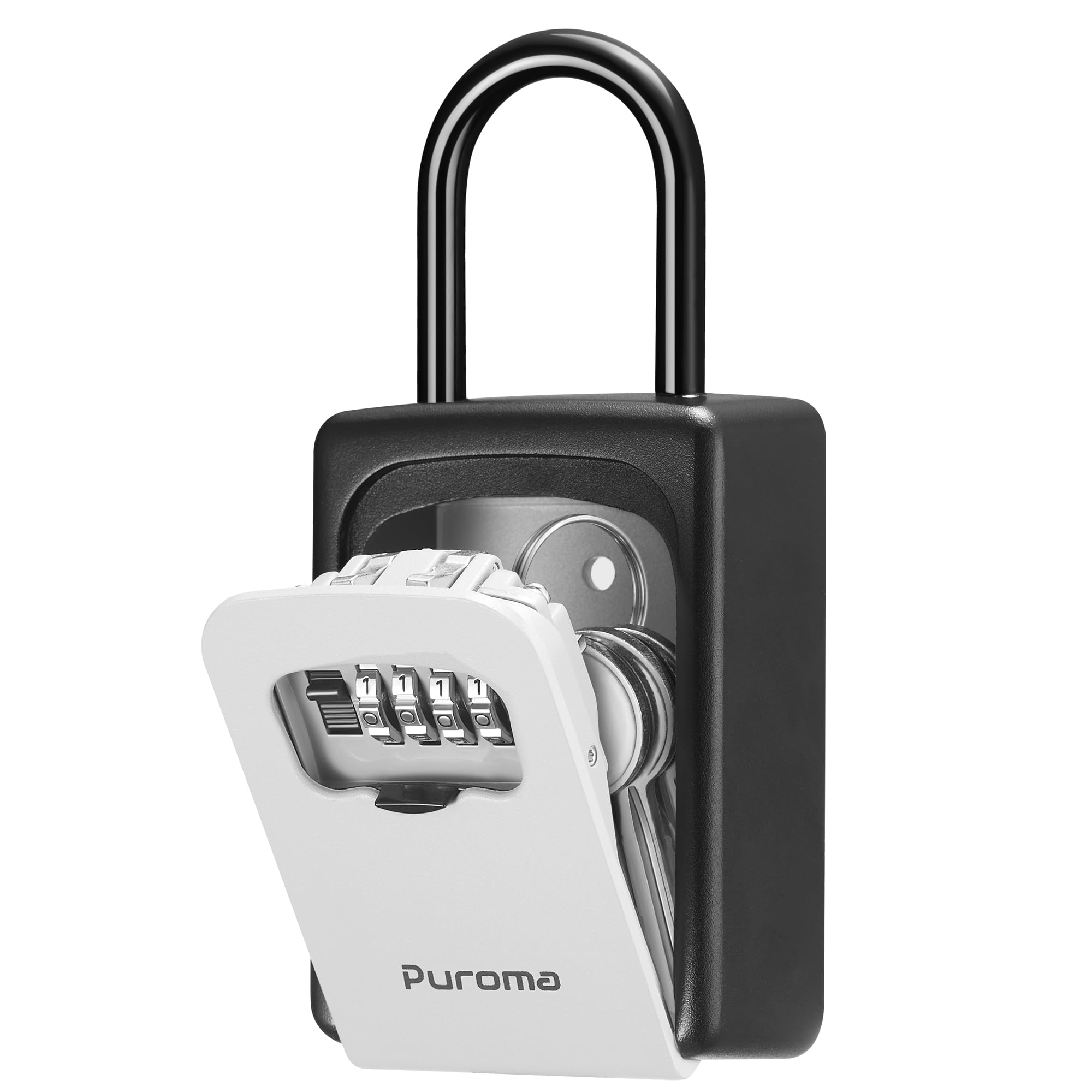 Puroma Large Key Lock Box with Resettable Combination Code - Waterproof Portable Security Safe for Outdoor, Home, Office - Wall Mount Lockbox for Door Handle & House Keys - Gray (1 Pack) - Perfect for Vacation Rentals, Airbnb Hosts & Property Managers