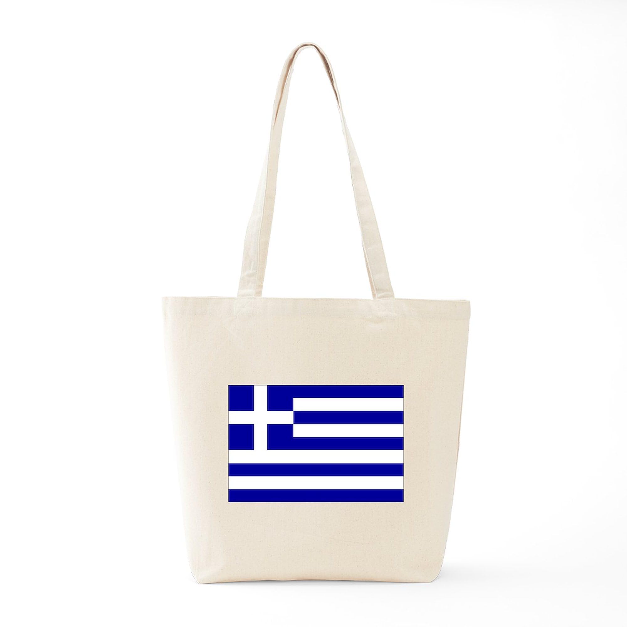 Greece Flag Tote Bag - Natural Canvas Reusable Shopping Bag with Sturdy Handles | Perfect for Groceries, Beach Trips & Patriotic Events