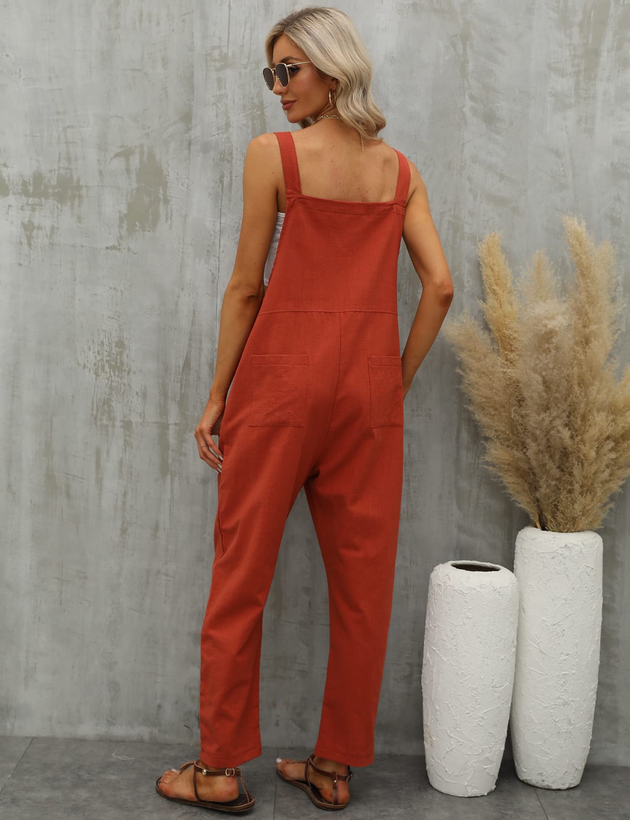 Gihuo Women's Linen Overalls - Loose Fit Baggy Bib Wide Leg Jumpsuit for Summer | Casual Trendy Outfit 2025 | Perfect for Beach, Picnic & Street Style
