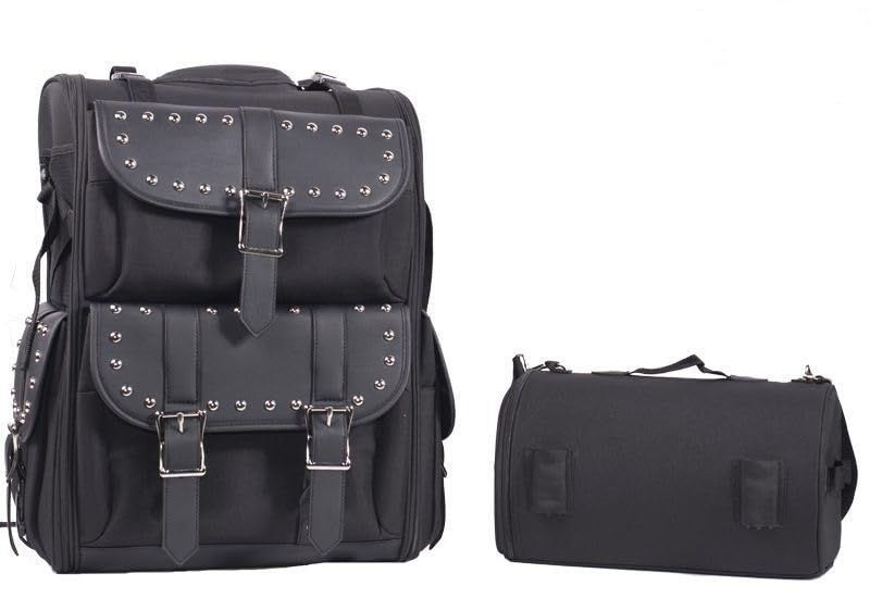 Excelsior International Motorcycle Large Sissy Bar Travel Bag - Black Waterproof Backpack for Harley, Cruiser & Touring Bikes - Perfect for Road Trips & Long-Distance Riding