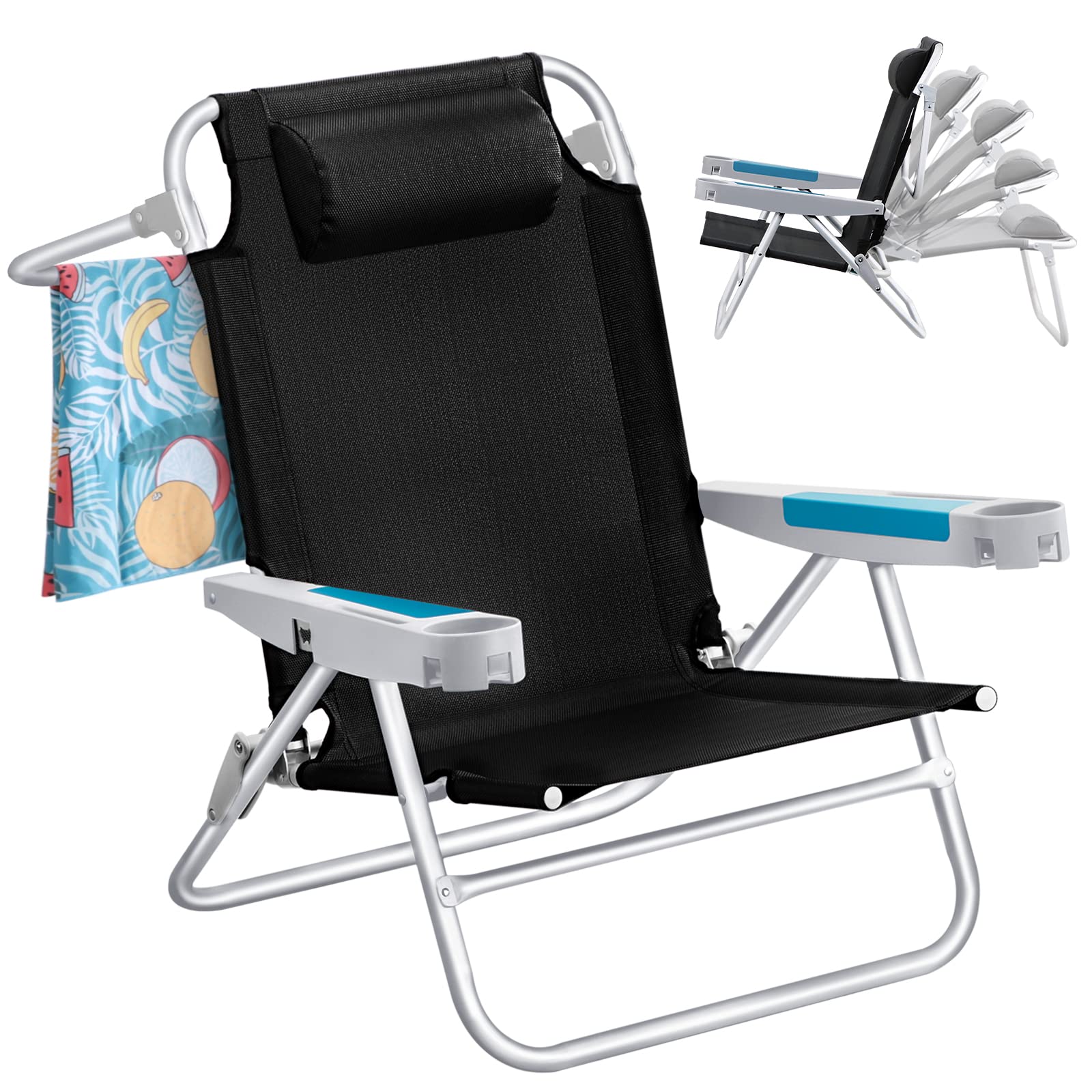 Upgraded ICECO XL 5-Position Heavy Duty Folding Beach Chair for Adults - Portable Backpack Camping Chair with Reclining Back, Cup Holder & 350lb Capacity - Perfect for Beach, Outdoor, Camping, Picnics & Backyard Relaxation