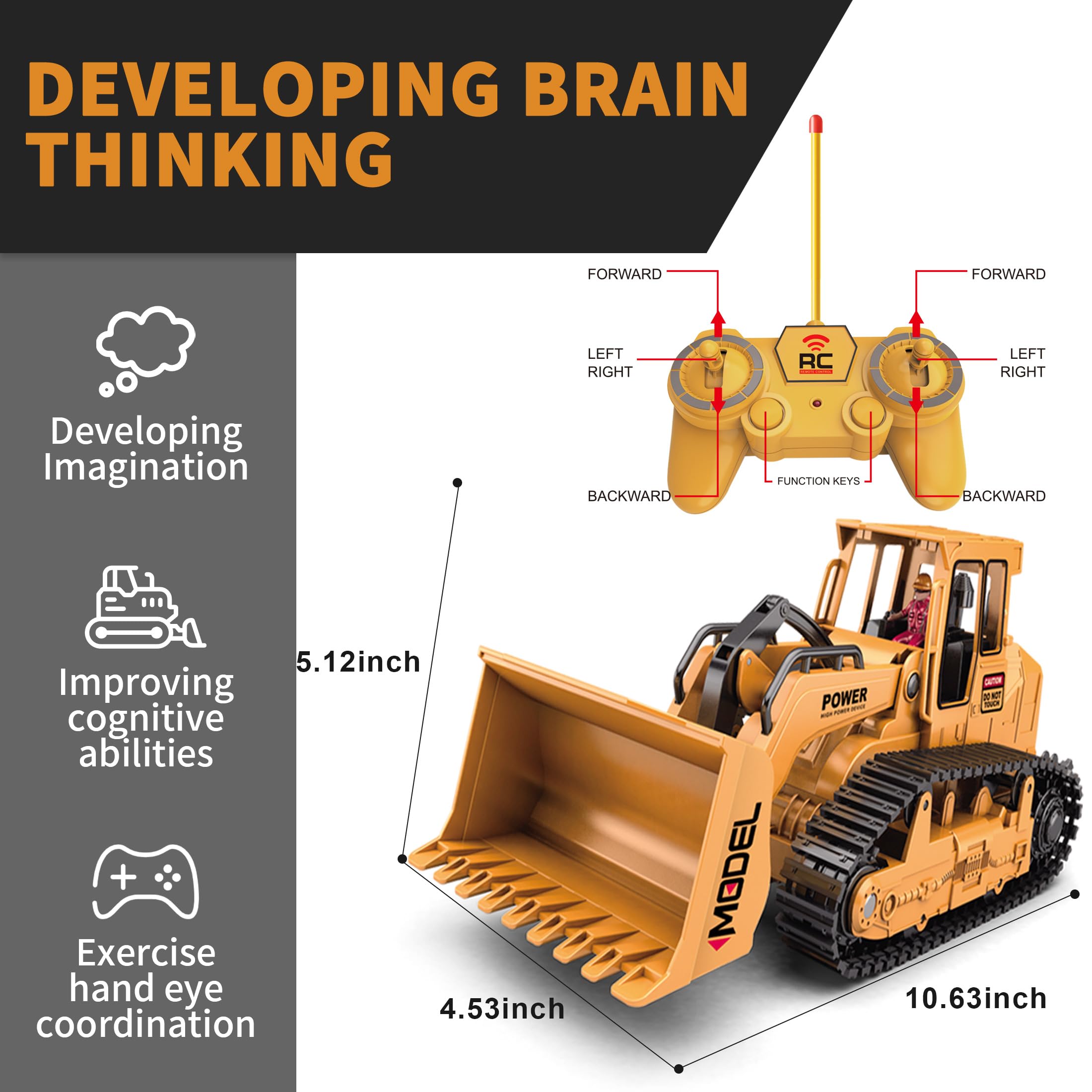 1/20 Scale Remote Control Construction Bulldozer Toy - Hydraulic Engineering Digger Truck for Kids Ages 6-9 | Birthday Gift for Boys & Girls | Playtime, Construction Site Pretend Play, STEM Learning Toy