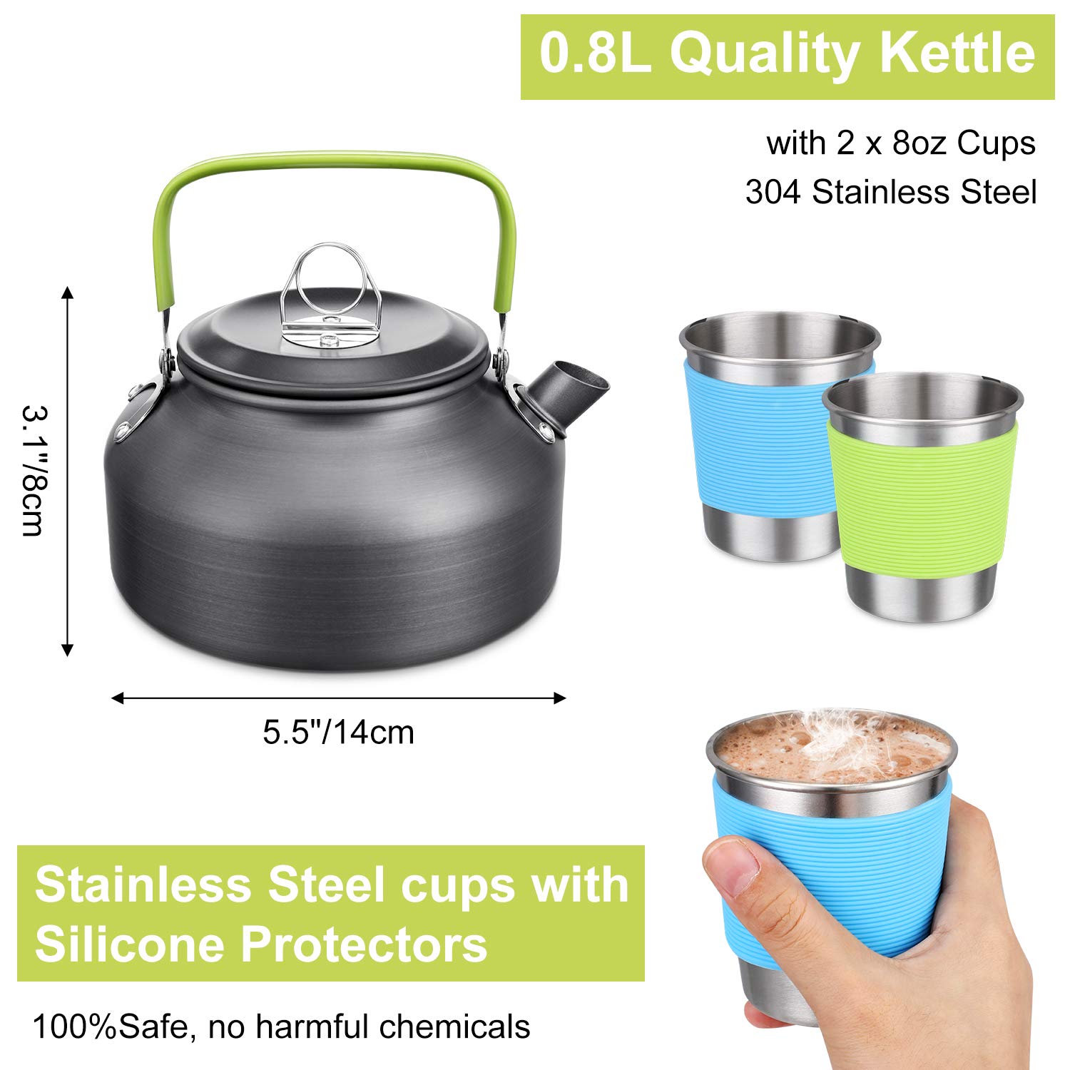 G4Free 19PCS Camping Cookware Set - Non-Stick Pot & Pan with Kettle, Stainless Steel Cups, Plates, Forks, Knives & Spoons - Lightweight Backpacking Gear for Hiking, Picnics & Outdoor Cooking Adventures
