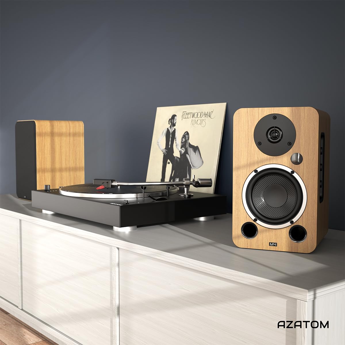 AZATOM Equinox 2 M4 Powered Bookshelf HiFi Speakers - 2.0 Active Bluetooth/Wired Wooden Enclosure (80W, Oak) - Perfect for Music, Home Theater, Gaming, Vinyl Records, PC & Laptop Audio - Ideal for Living Rooms, Home Offices & Entertainment Spaces