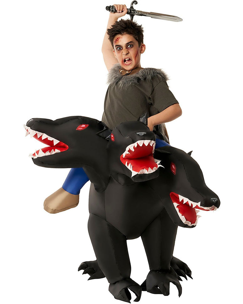Inflatable 3-Headed Dog Ride-On Costume for Kids - Halloween Pet Costume, Cosplay, and Party Dress-Up Fun