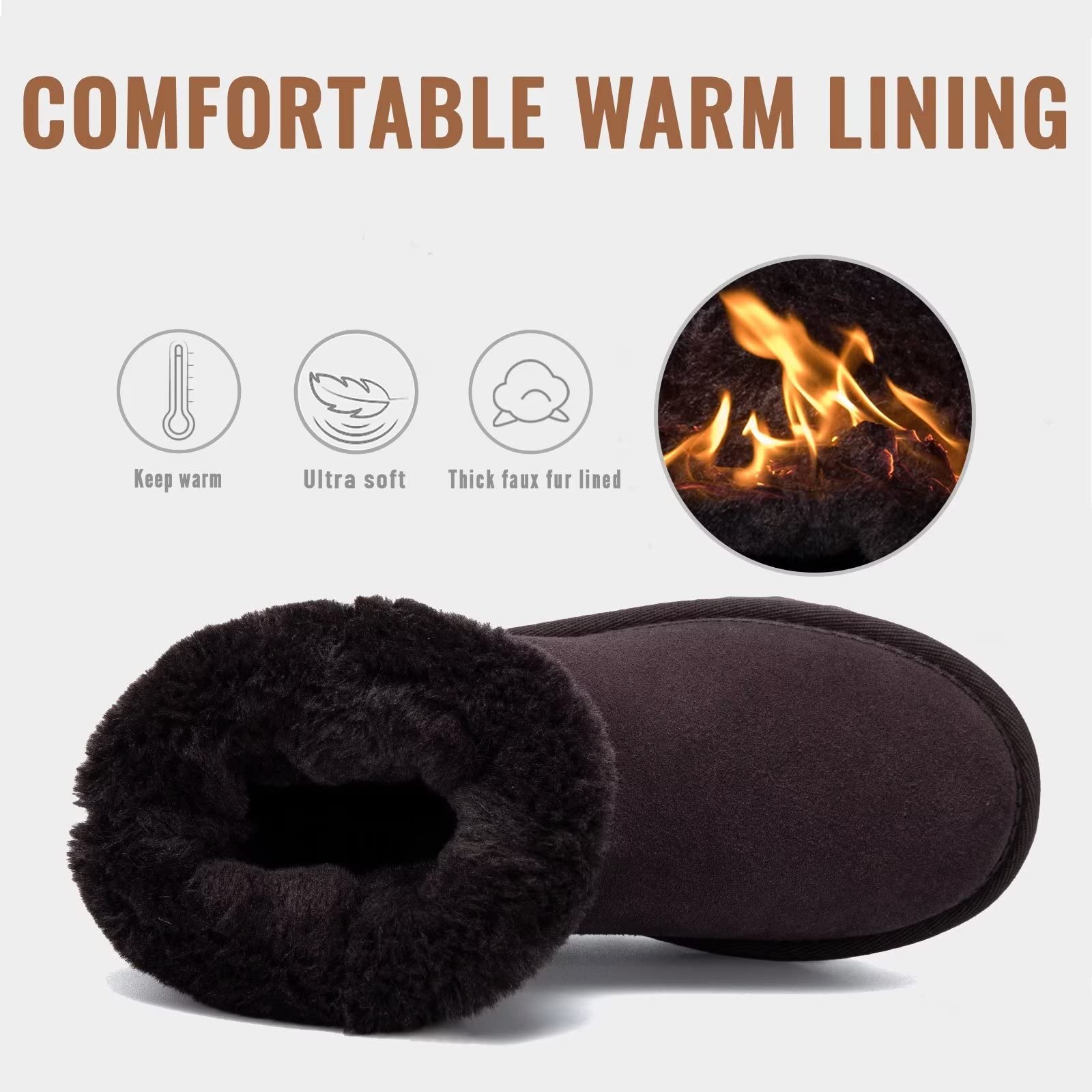 FANTURE Kids Snow Boots for Boys & Girls - Warm Winter Boots with Cow Suede & Faux Fur Lining - Durable Waterproof Shoes for Toddler & Youth (Little Kid/Big Kid) - Perfect for Snow Play, Winter Hiking & Cold Weather Activities