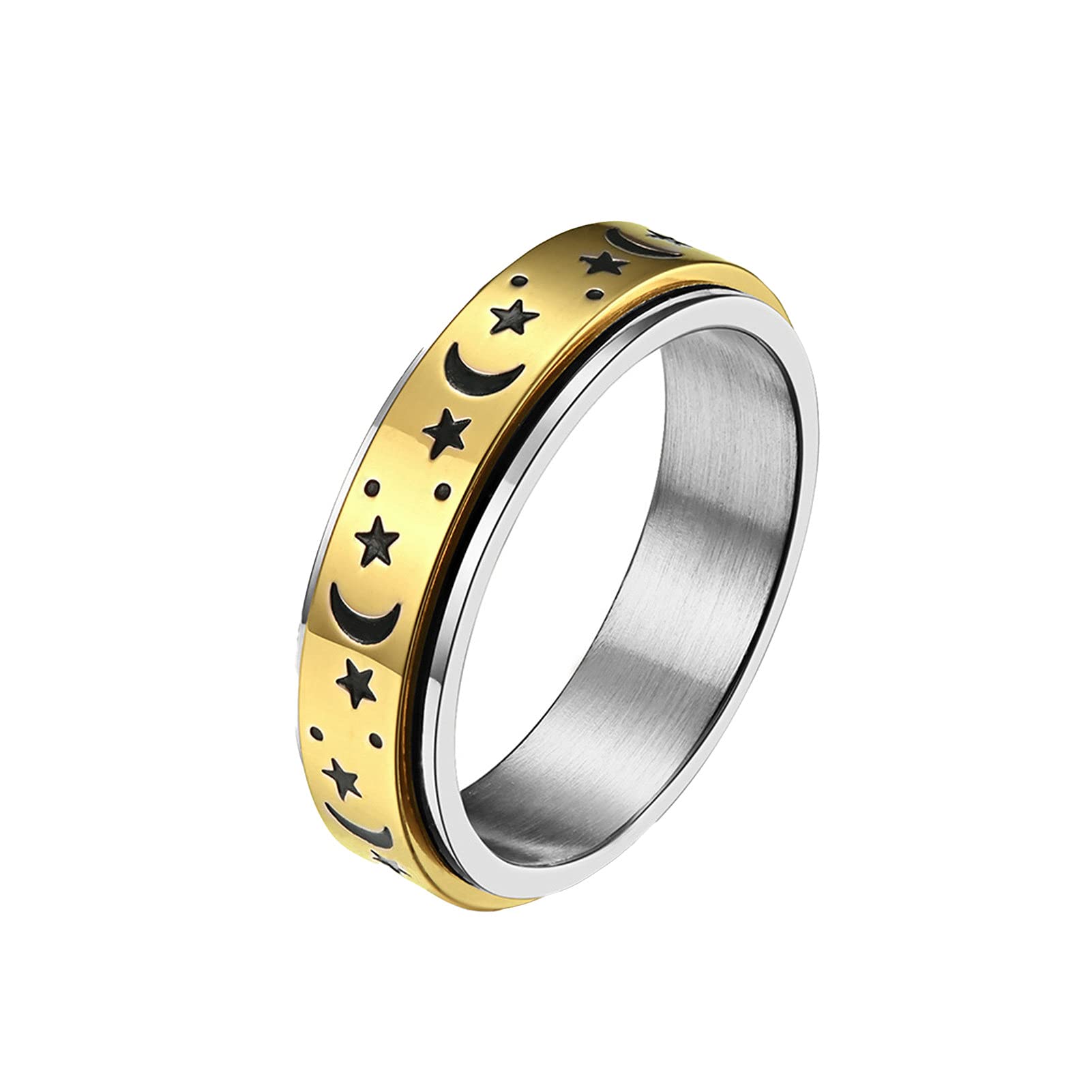Adonpshy Rotatable Star Moon Wedding Rings for Women & Men - Unisex Round Matching Couple Rings for Dating, Engagement, Anniversary Gifts (Perfect for Romantic Occasions & Special Moments)